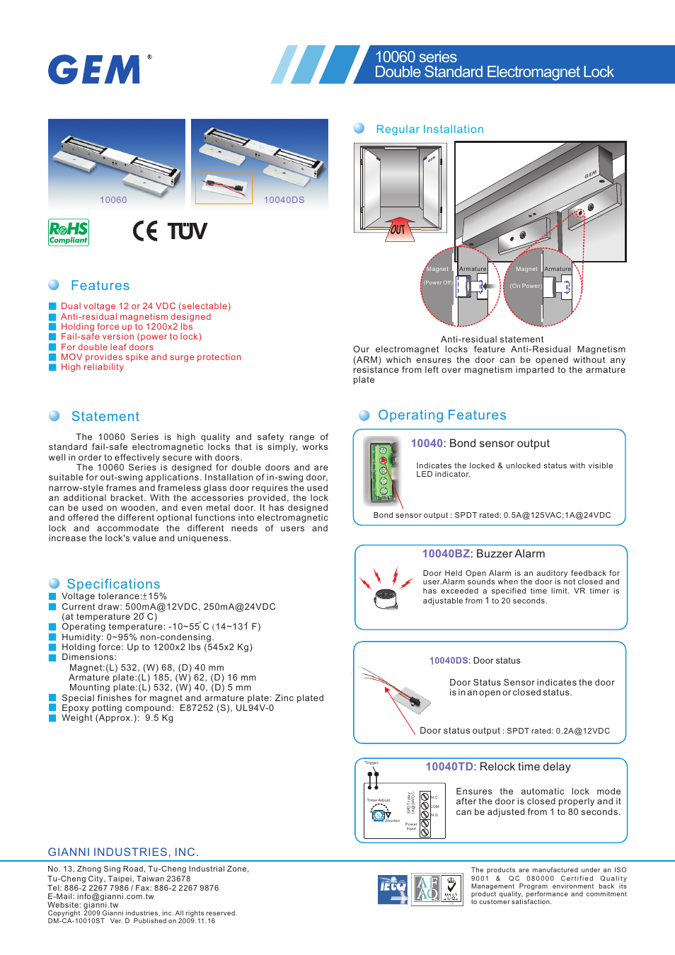 Gianni Industries 10040DS User Manual | 2 pages