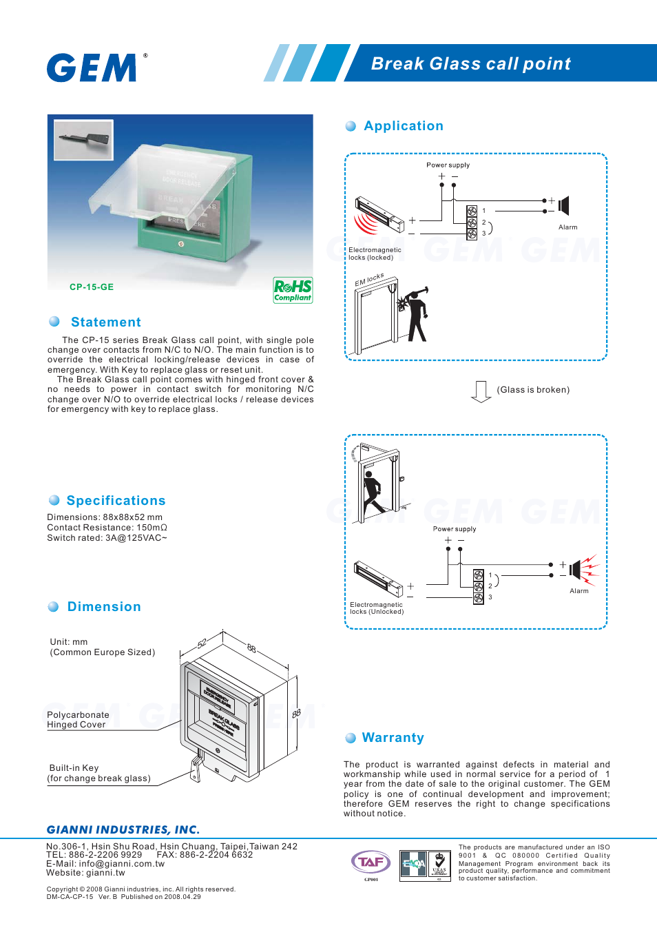 Gianni Industries CP-15-GE User Manual | 1 page
