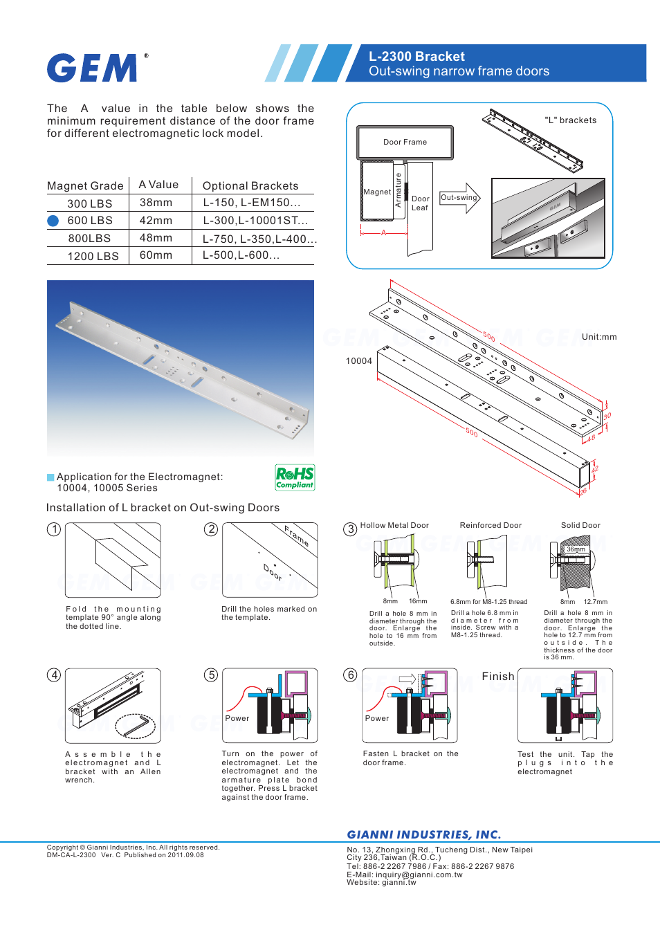 Gianni Industries GEM L-500 User Manual | 1 page