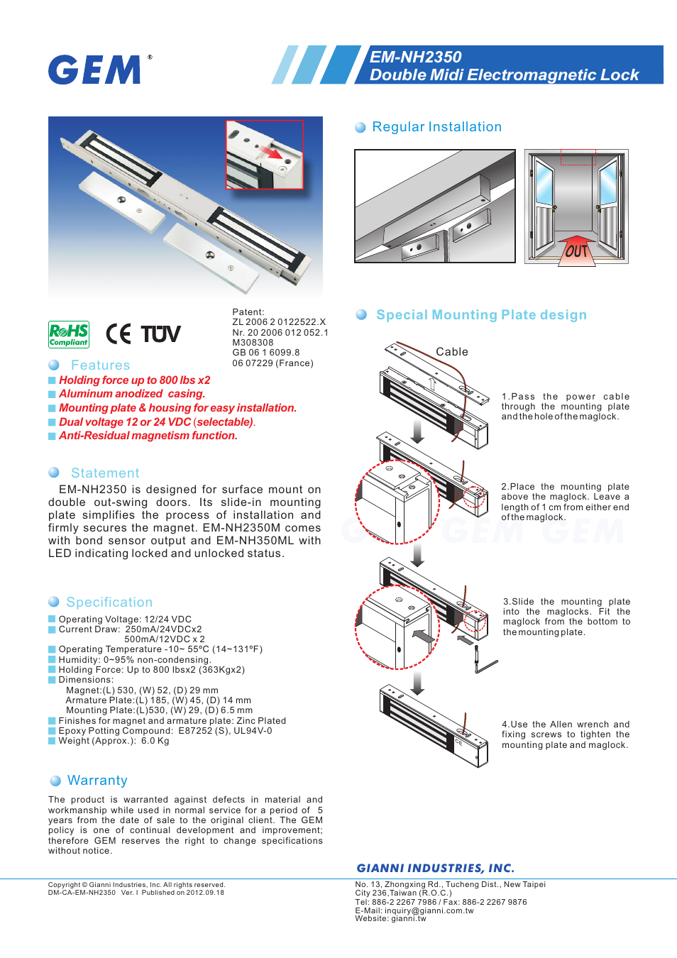 Gianni Industries EM-NH2350 User Manual | 2 pages