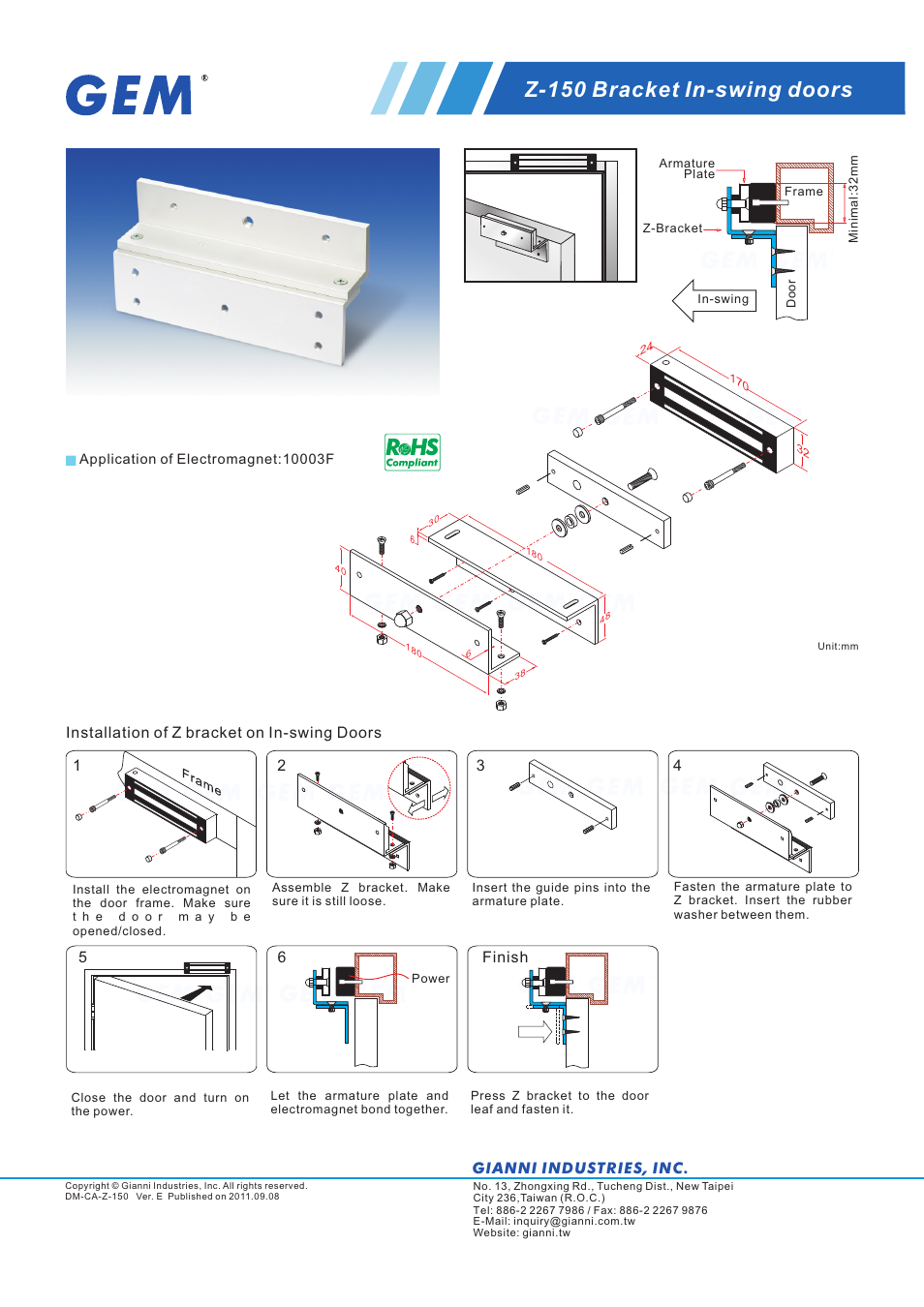 Gianni Industries Z-150 User Manual | 1 page