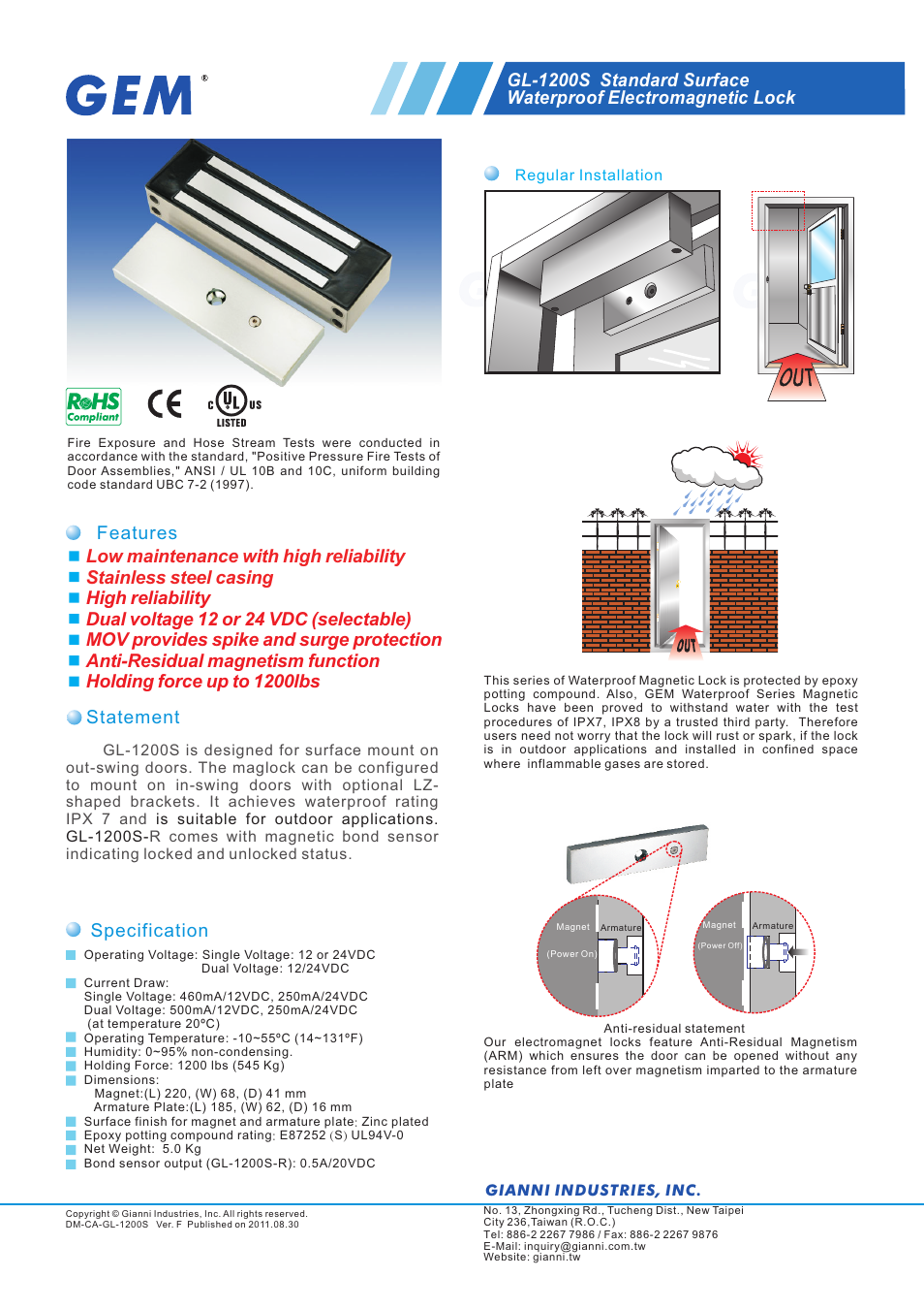 Gianni Industries GL-1200S User Manual | 2 pages