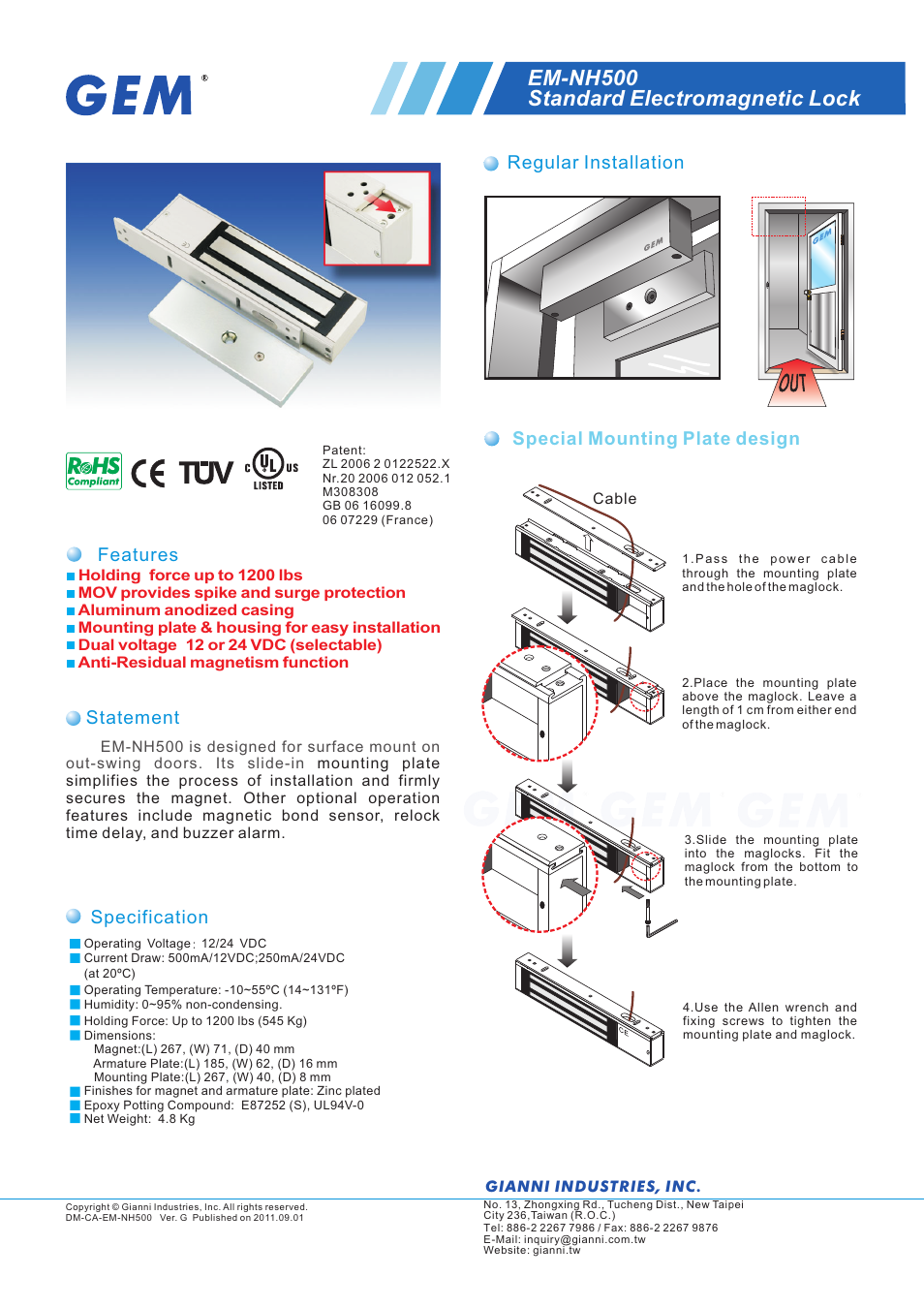 Gianni Industries EM-NH500 User Manual | 2 pages