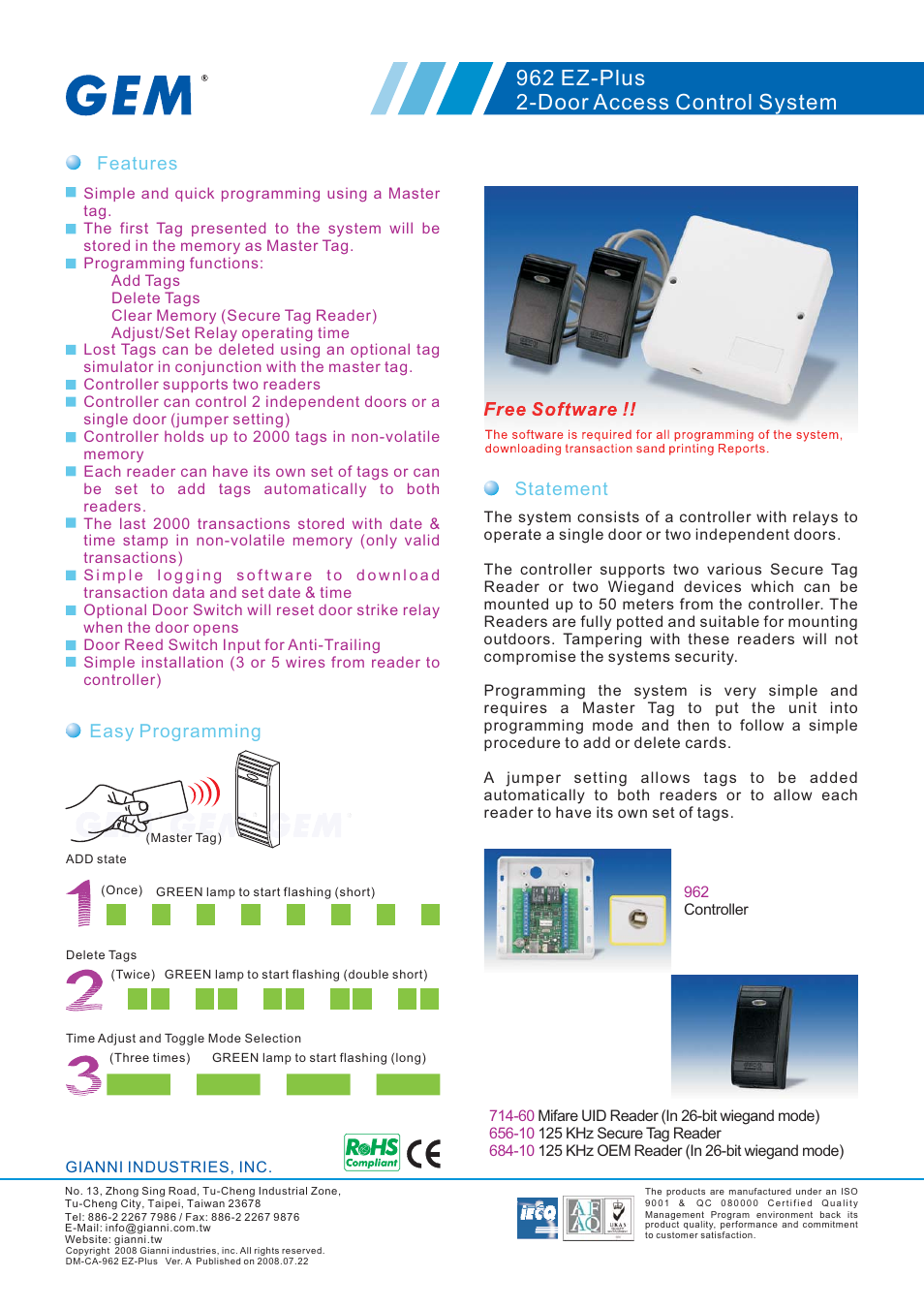 Gianni Industries 962 EZ-Plus User Manual | 3 pages