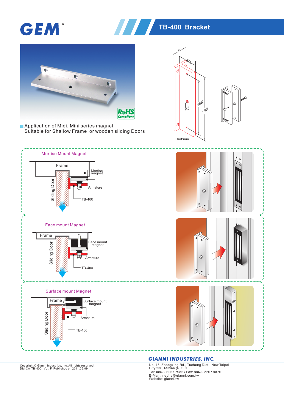 Gianni Industries TB-400 User Manual | 1 page