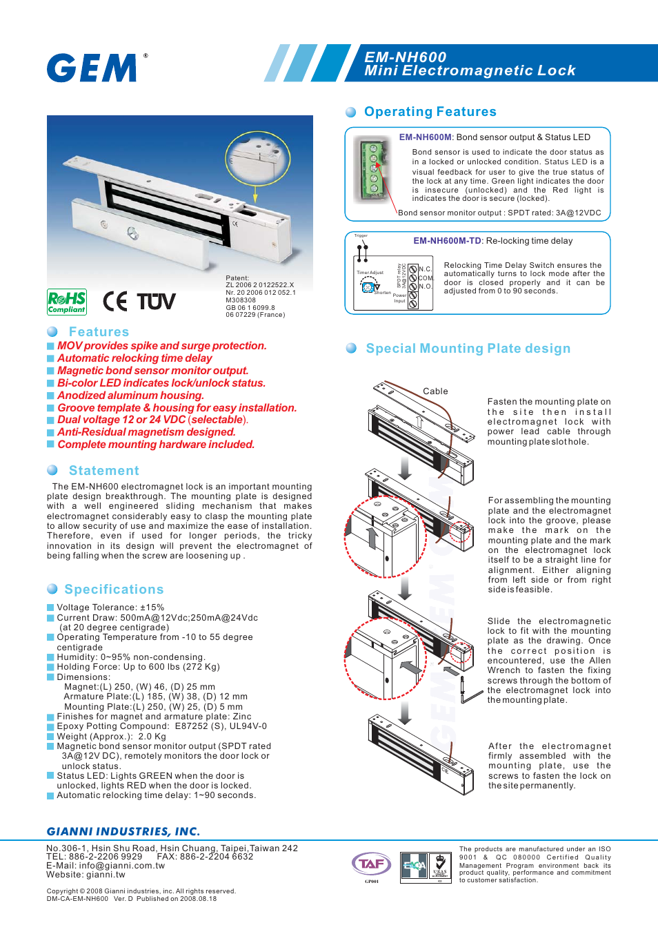 Gianni Industries EM-NH600 User Manual | 2 pages