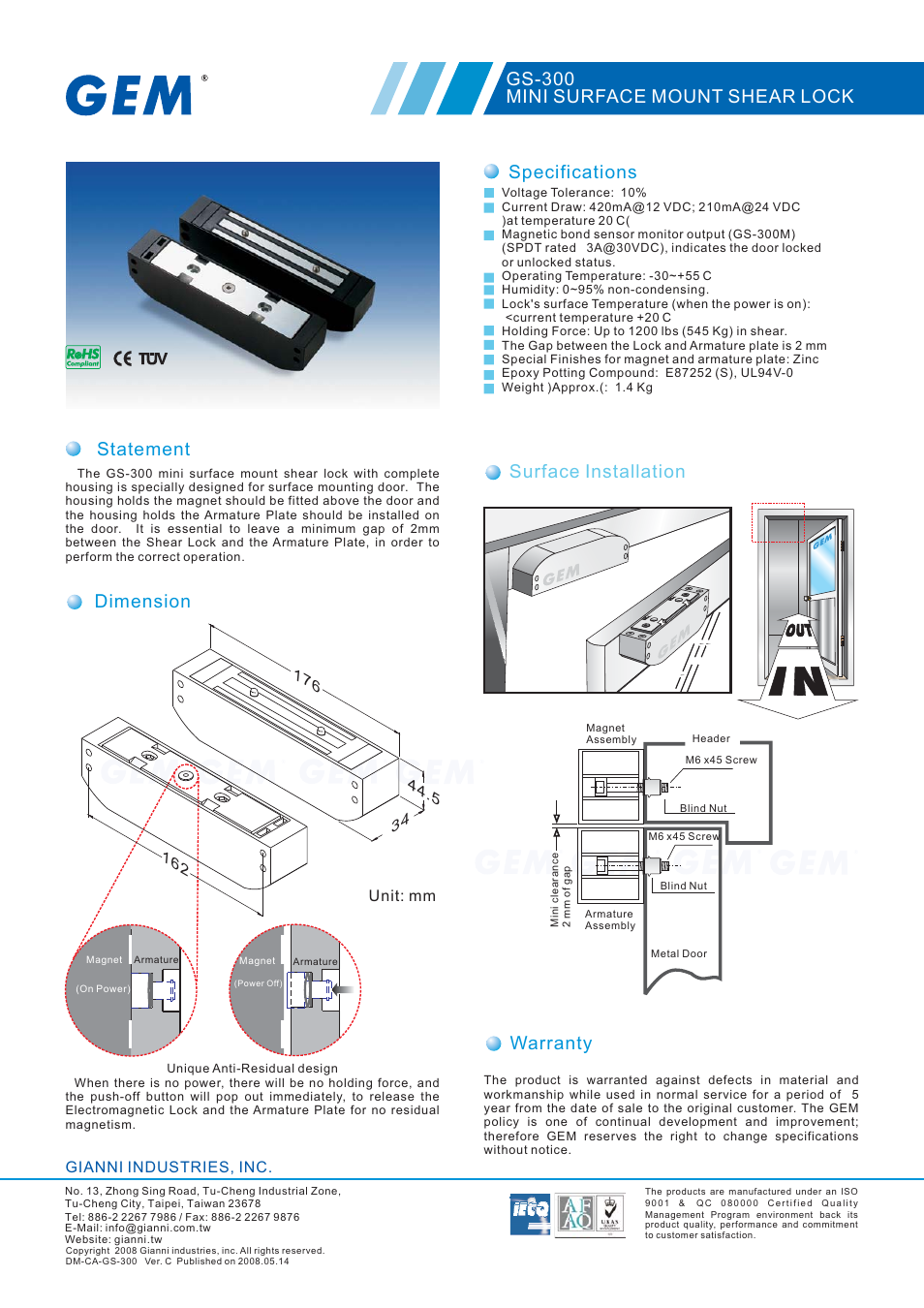 Gianni Industries GS-300 User Manual | 1 page