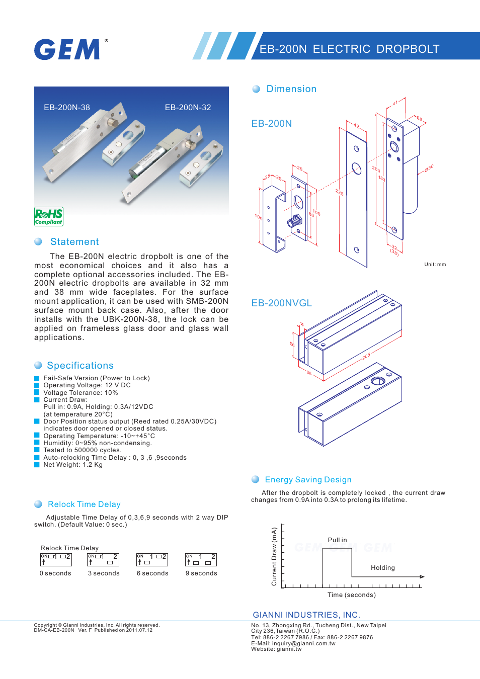 Gianni Industries EB-200N User Manual | 2 pages