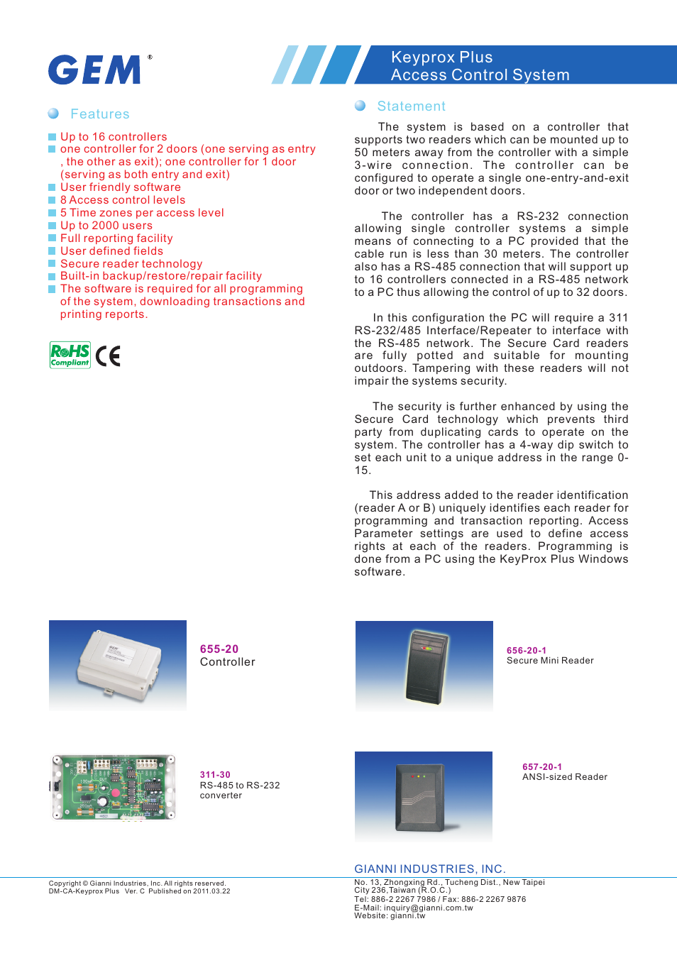 Gianni Industries Keyprox Plus User Manual | 3 pages