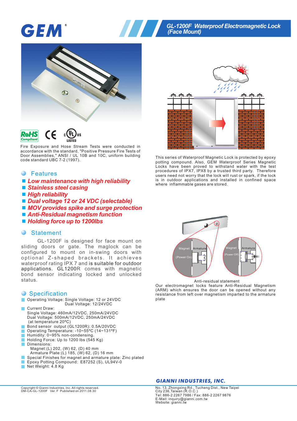 Gianni Industries GL-1200F User Manual | 2 pages
