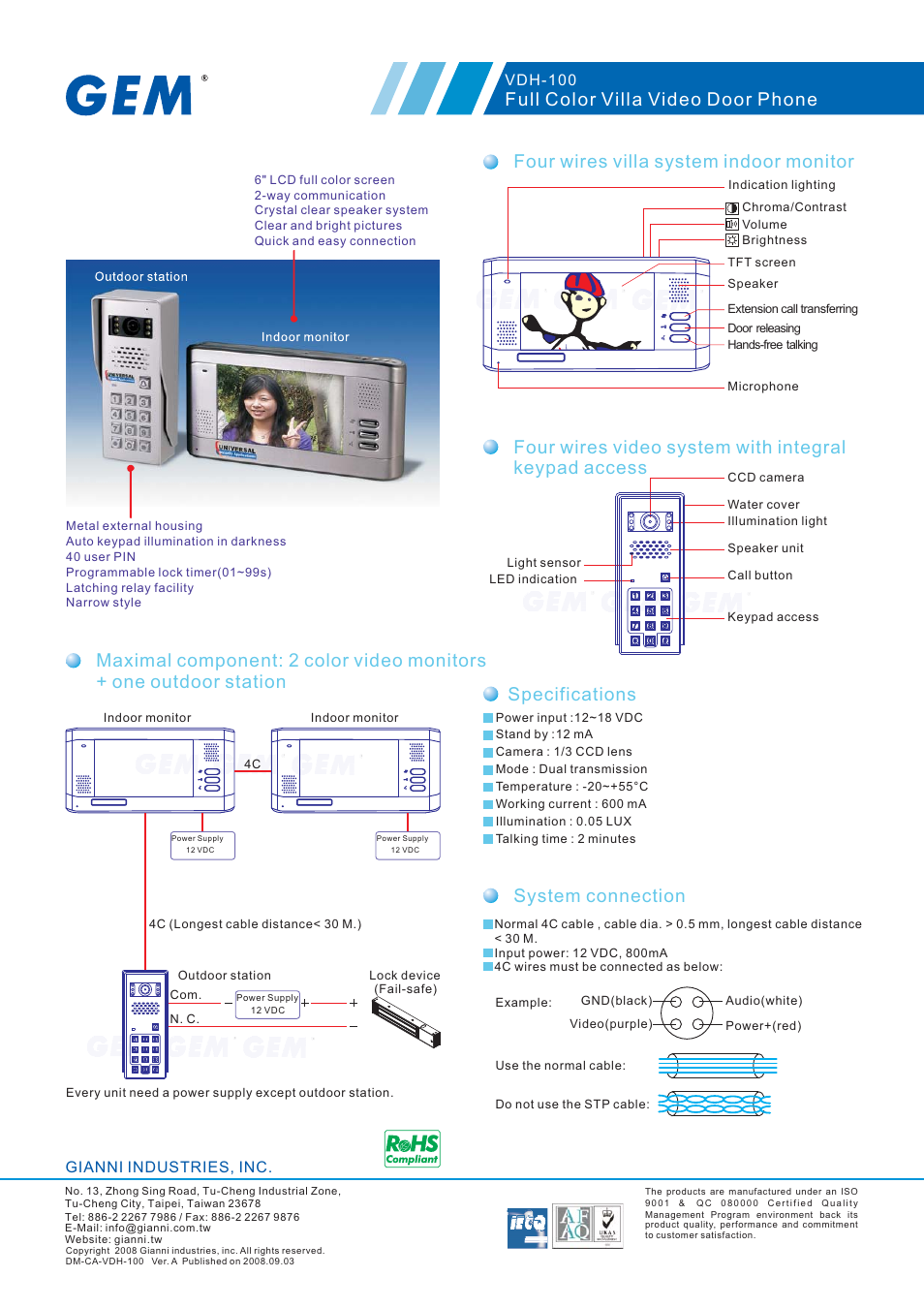 Gianni Industries VDH-100 User Manual | 4 pages
