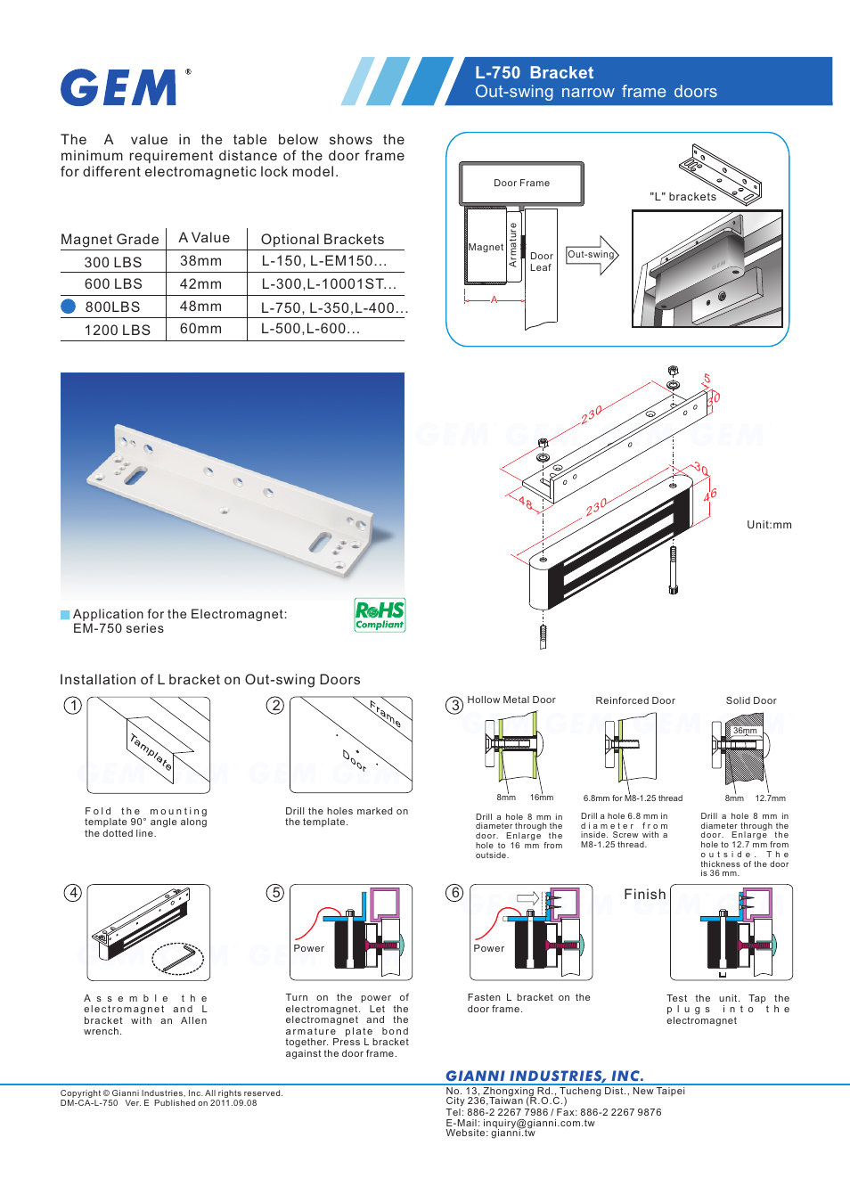Gianni Industries GEM L-750 User Manual | 1 page