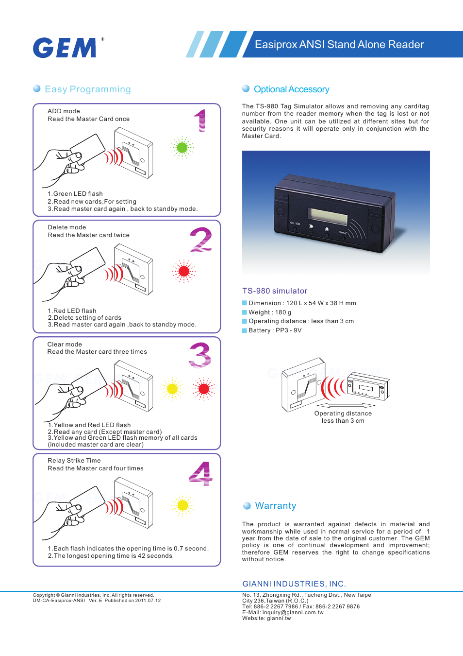 頁面 2 | Gianni Industries Proximity Access Control System User Manual | Page 2 / 2