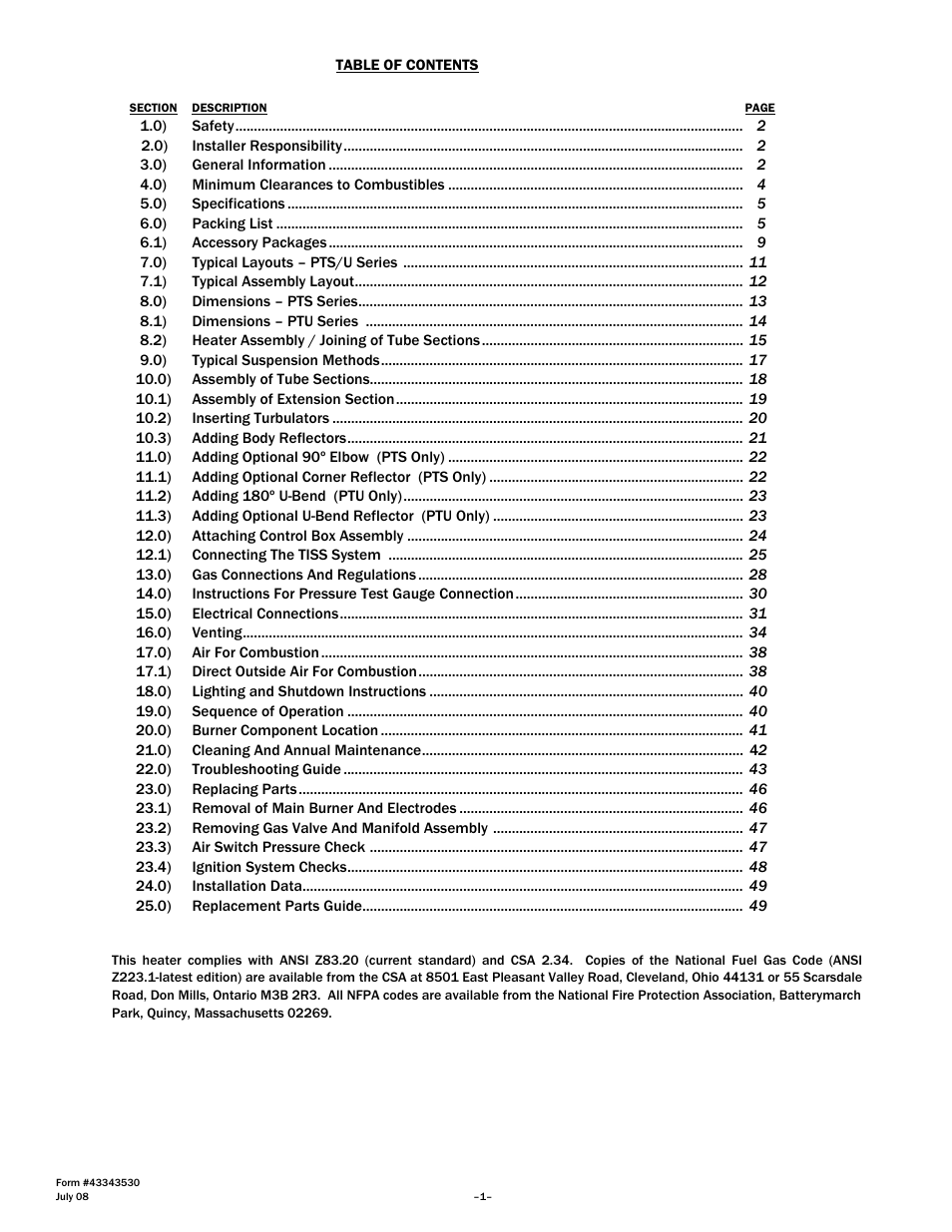 Gas-Fired Products PTS Series 100 User Manual | Page 2 / 53