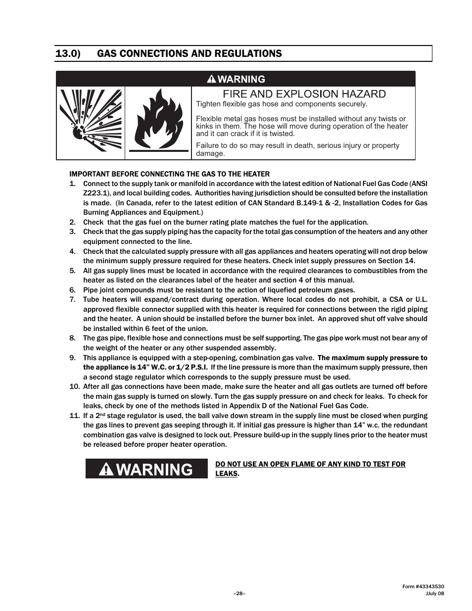 0) gas connections and regulations | Gas-Fired Products PTS Series 100 User Manual | Page 29 / 53