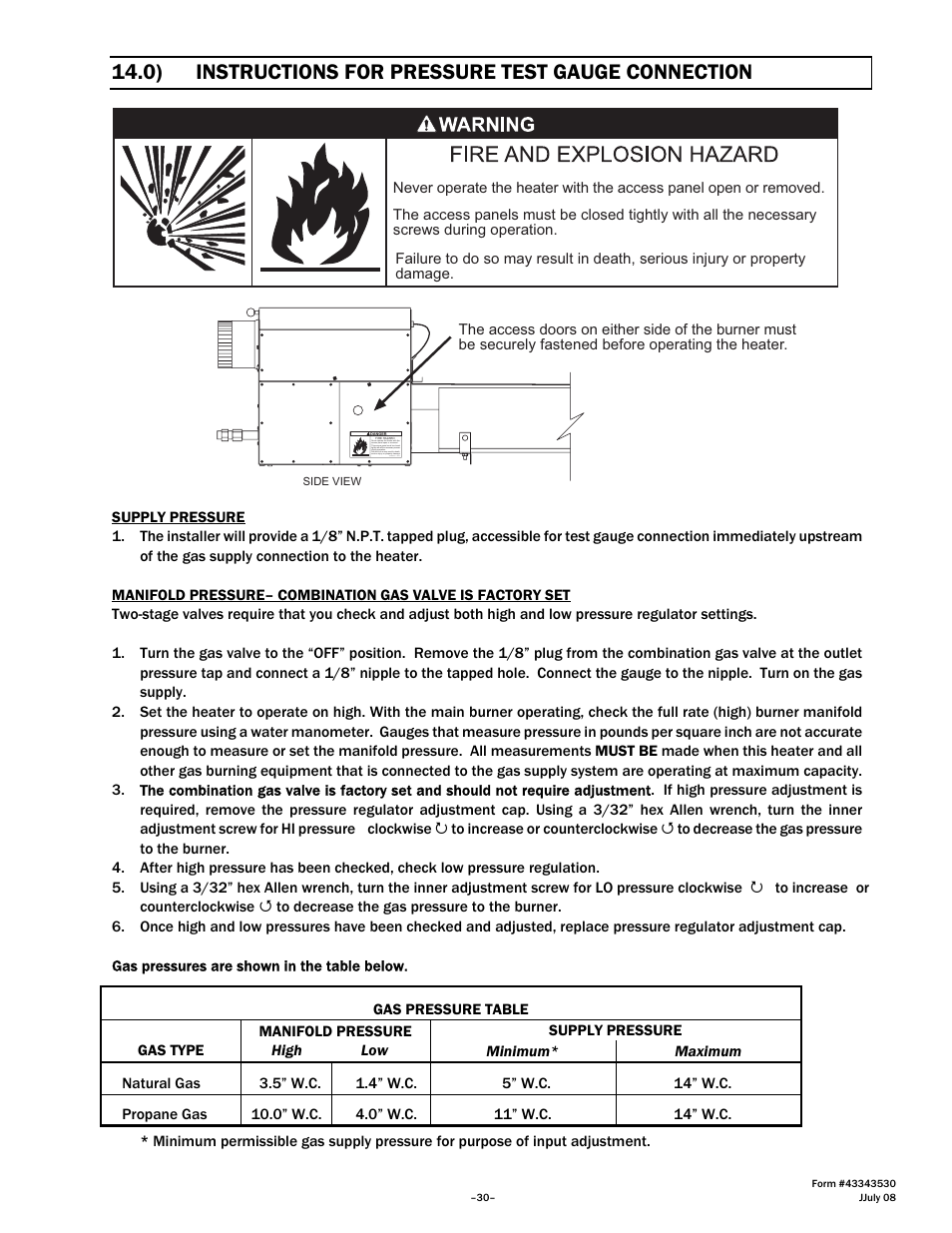 0) instructions for pressure test gauge connection | Gas-Fired Products PTS Series 100 User Manual | Page 31 / 53