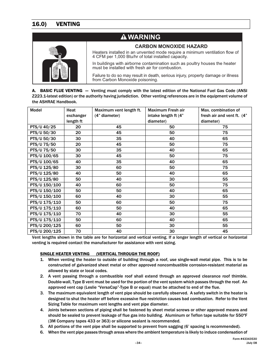 0) venting | Gas-Fired Products PTS Series 100 User Manual | Page 35 / 53