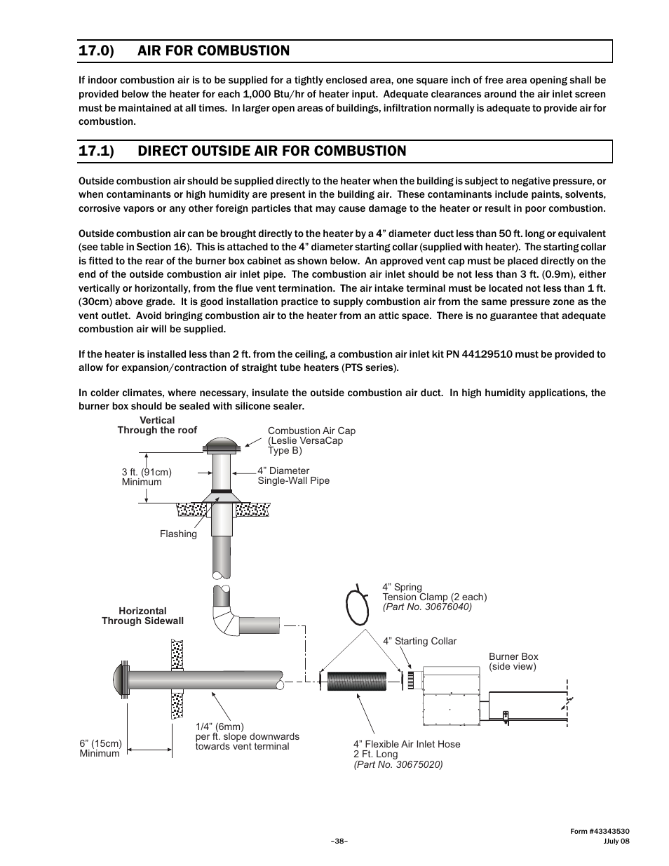 0) air for combustion, 1) direct outside air for combustion | Gas-Fired Products PTS Series 100 User Manual | Page 39 / 53