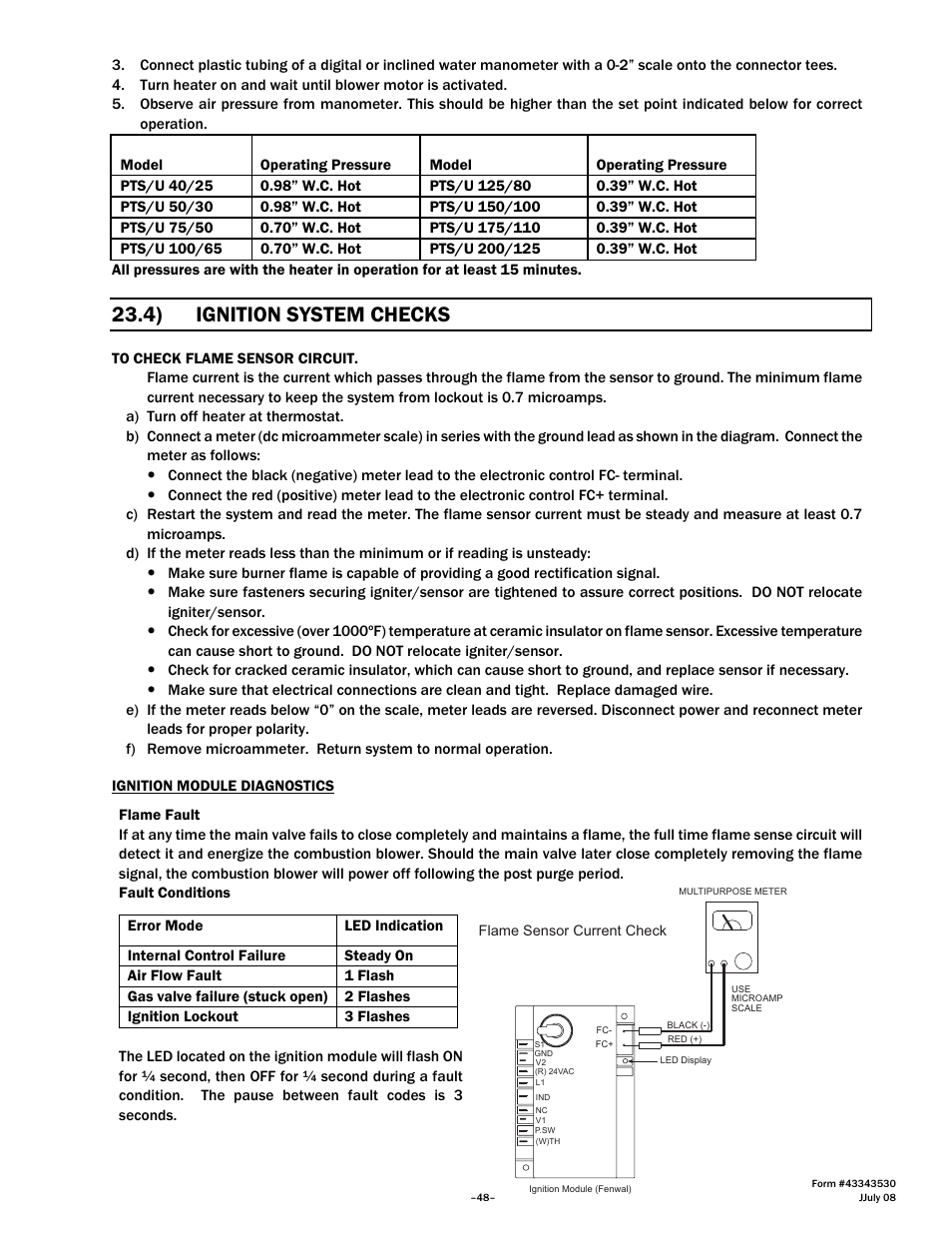 4) ignition system checks | Gas-Fired Products PTS Series 100 User Manual | Page 49 / 53