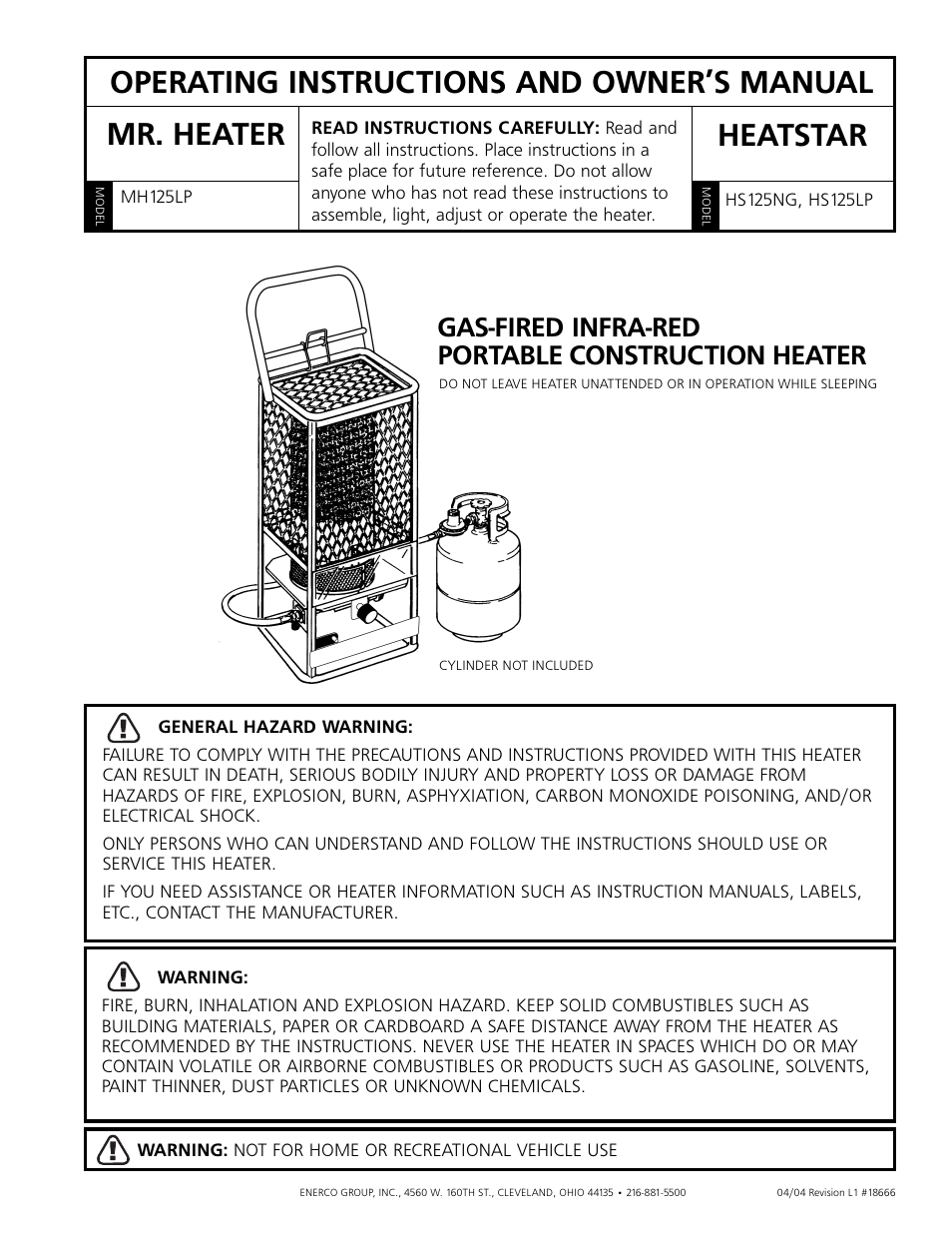 Gas-Fired Products HS125LP User Manual | 8 pages