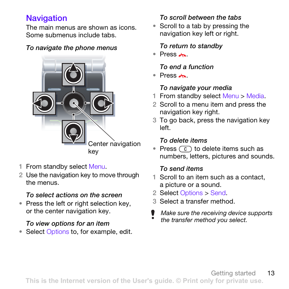 Navigation | Sony Ericsson Z780 User Manual | Page 13 / 85