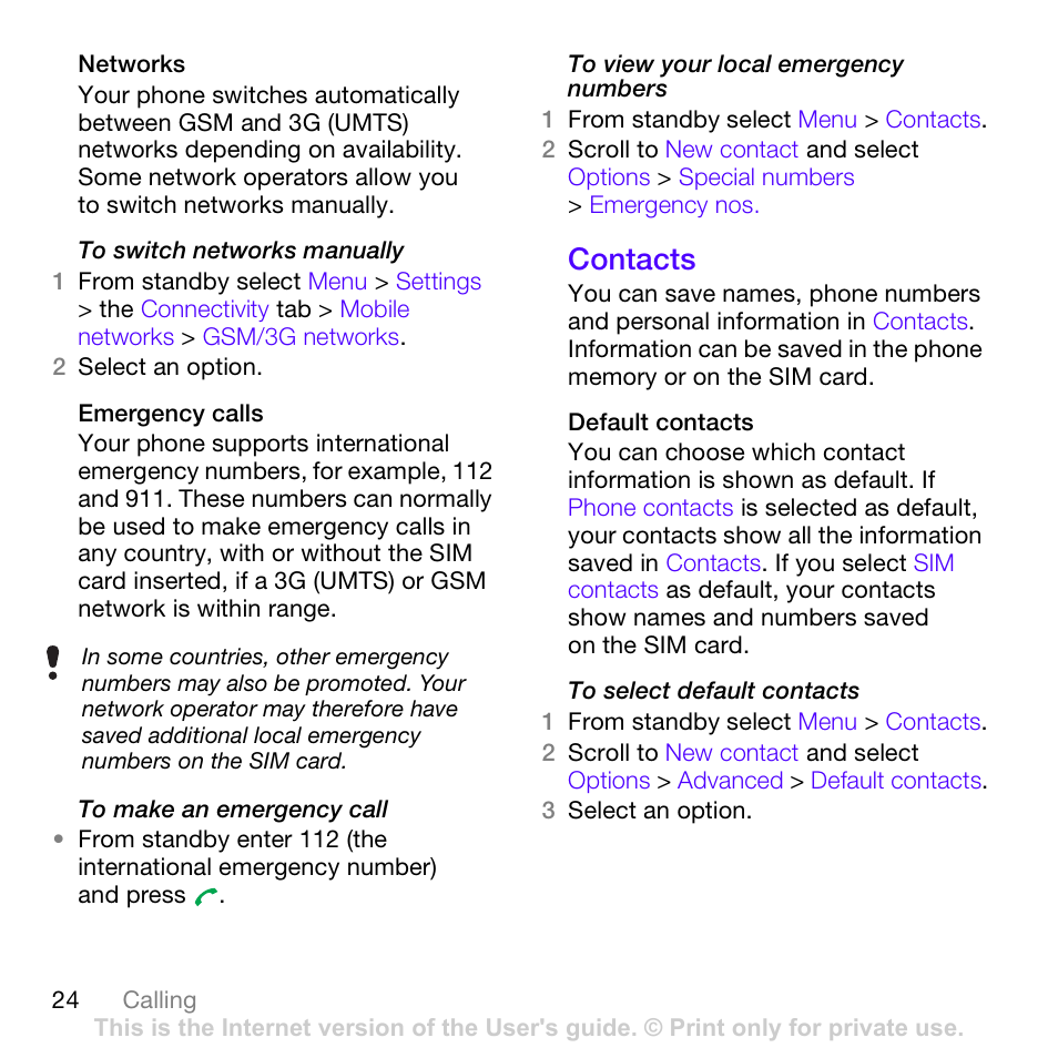 Contacts | Sony Ericsson Z780 User Manual | Page 24 / 85