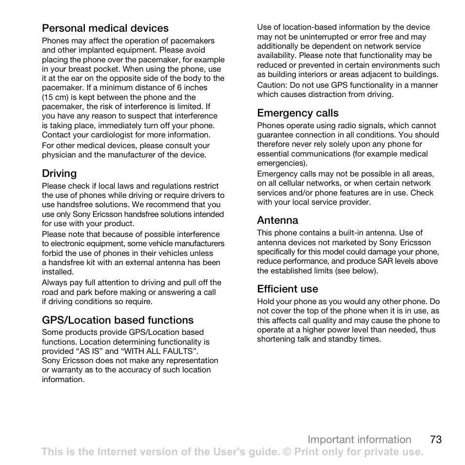 Sony Ericsson Z780 User Manual | Page 73 / 85