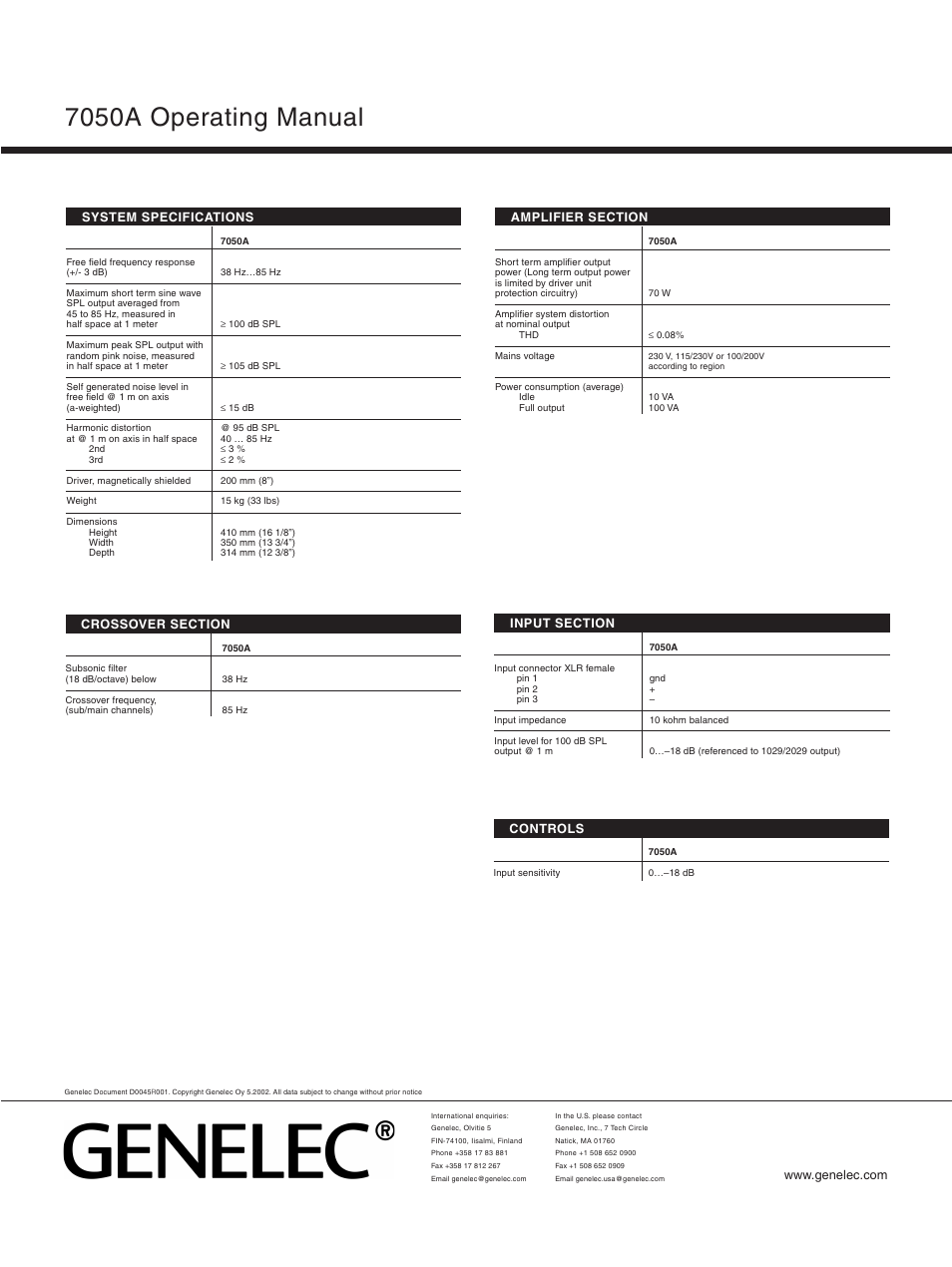 7050a operating manual | Genelec 7050A User Manual | Page 4 / 4