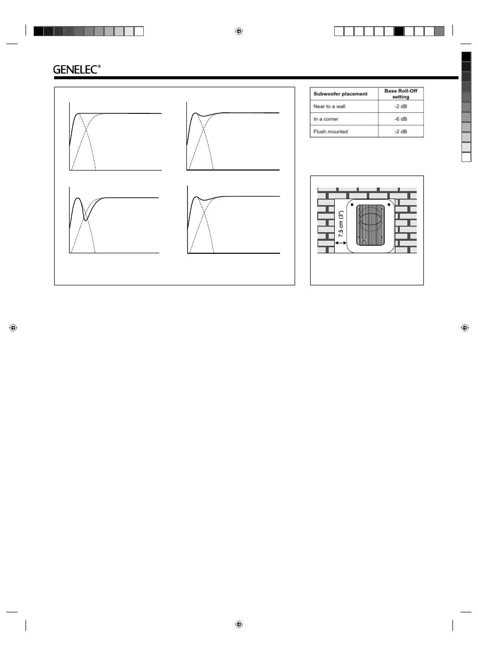 Minimum clearances to walls or other objects, Flush mounting the subwoofer, Setting the input sensitivity | Setting the bass roll-off switches, Setting the phase control, Coarse phase adjustment method | Genelec 7070A User Manual | Page 4 / 8
