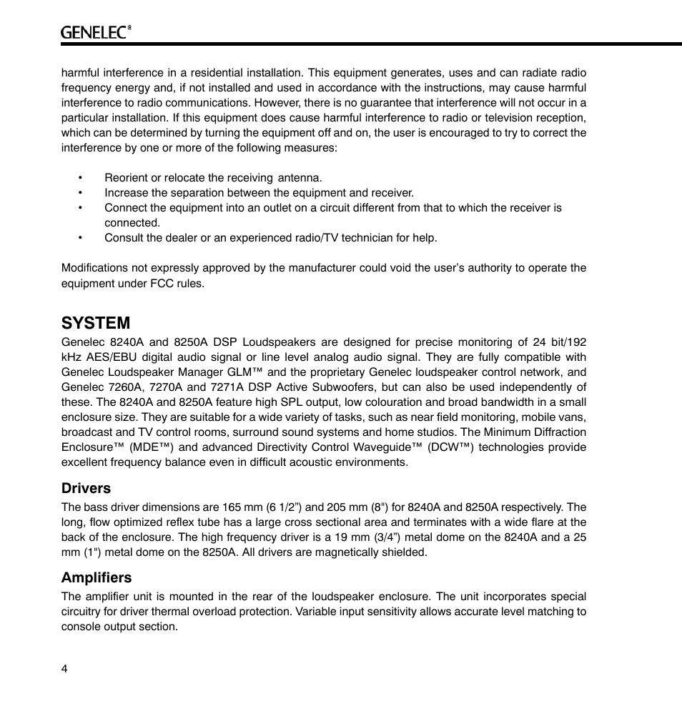 System, Drivers, Amplifiers | Genelec 8240A User Manual | Page 4 / 16