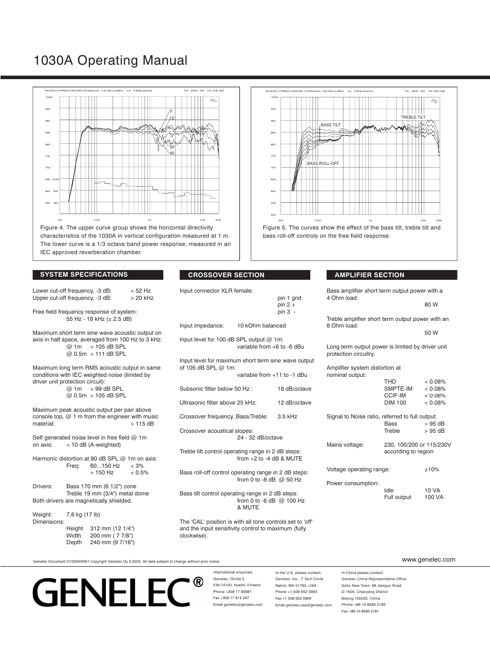 1030a operating manual | Genelec 1030A User Manual | Page 4 / 4