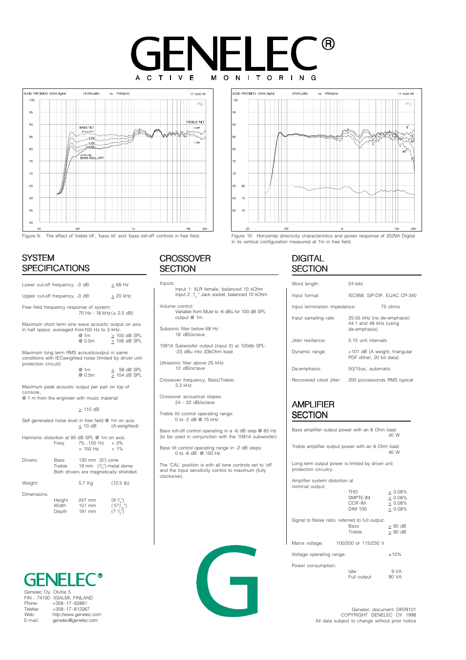 Amplifier, Crossover, System | Digital | Genelec 2029A User Manual | Page 6 / 6