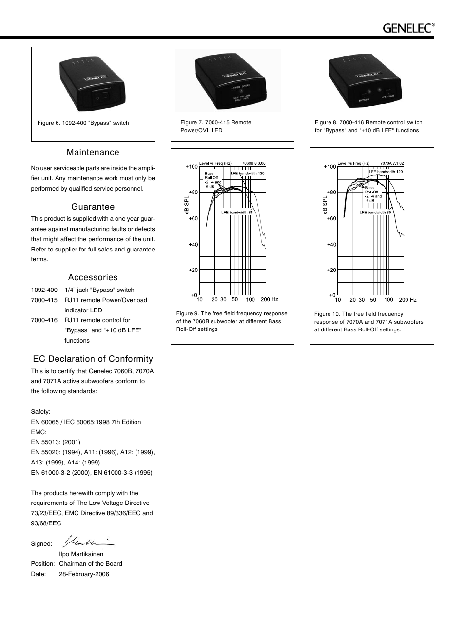 Maintenance, Guarantee, Accessories | Ec declaration of conformity | Genelec 7060B User Manual | Page 7 / 8