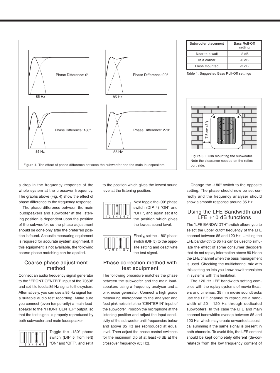 Coarse phase adjustment method, Phase correction method with test equipment, Using the lfe bandwidth and lfe +10 db functions | Genelec 7050B User Manual | Page 4 / 6