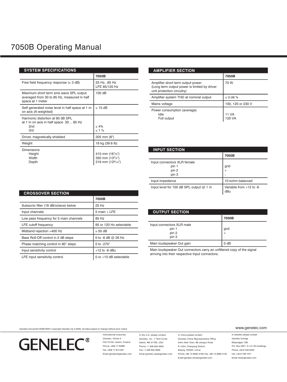 7050b operating manual | Genelec 7050B User Manual | Page 6 / 6