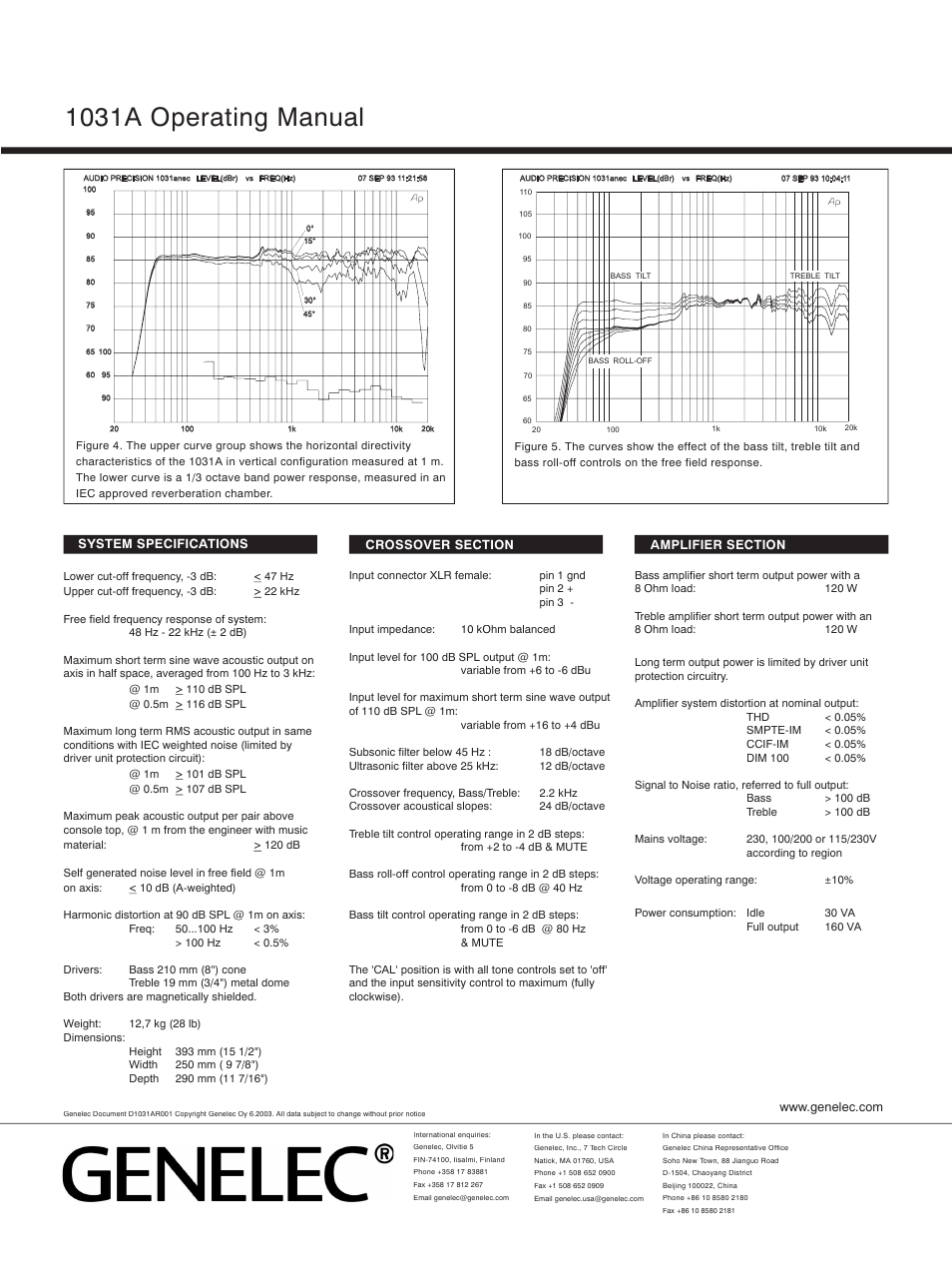 1031a operating manual | Genelec 1031A User Manual | Page 4 / 4
