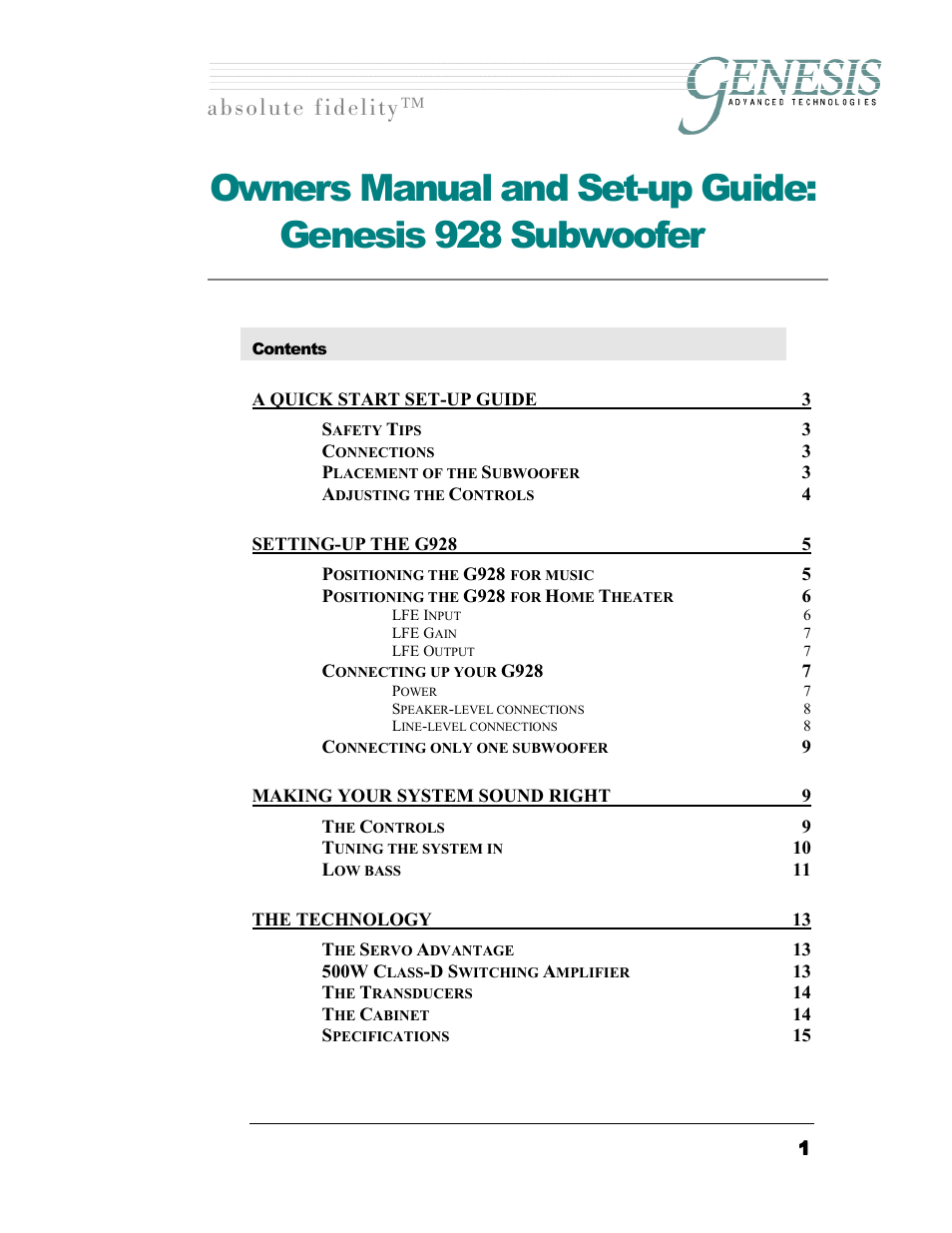 Genesis I.C.E. 928 User Manual | 15 pages