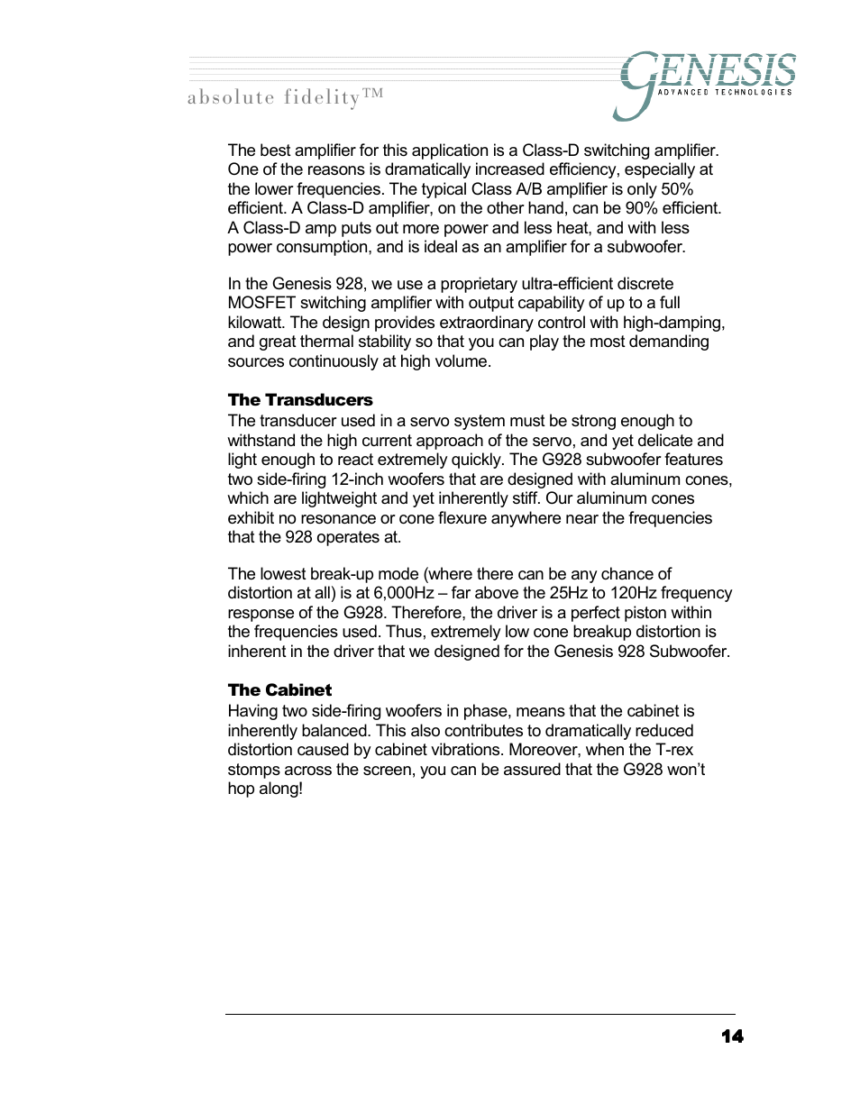 The transducers, The cabinet, Ransducers | Abinet, Длздмнй=сбзйдбну | Genesis I.C.E. 928 User Manual | Page 14 / 15