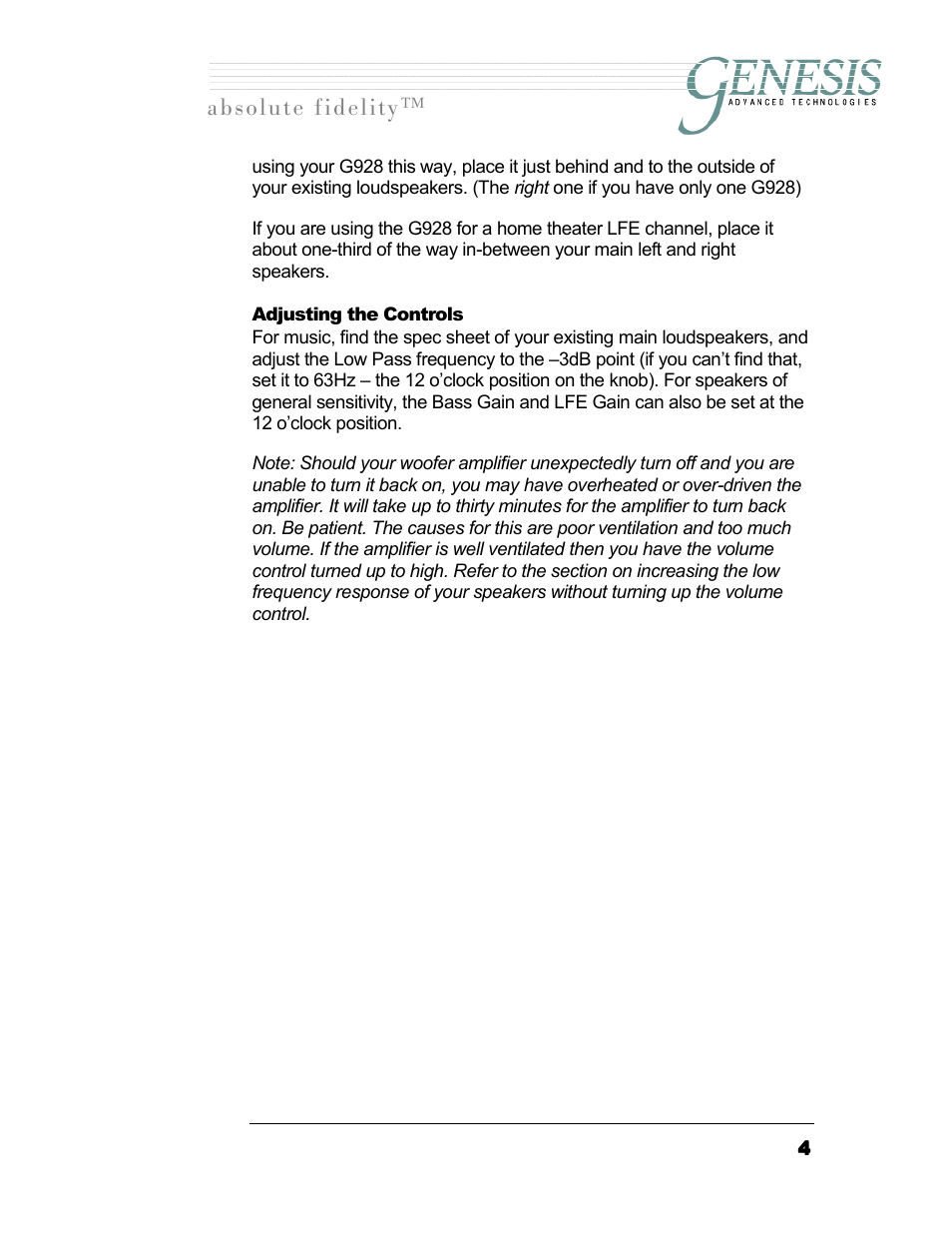 Adjusting the controls, Djusting the, Ontrols | Длздмнй=сбзйдбну | Genesis I.C.E. 928 User Manual | Page 4 / 15