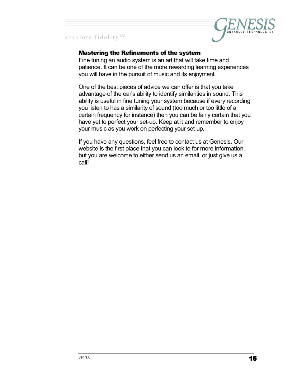 Astering the, Efinements of the system, Длздмнй=сбзйдбну | Genesis I.C.E. Genesis 5.2 User Manual | Page 15 / 20