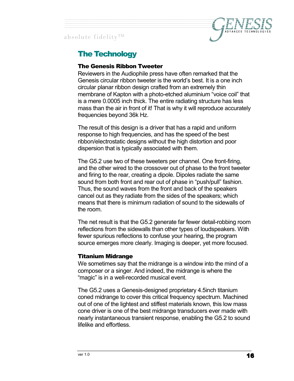 The technology, Enesis, Ibbon | Weeter, Itanium, Idrange | Genesis I.C.E. Genesis 5.2 User Manual | Page 16 / 20