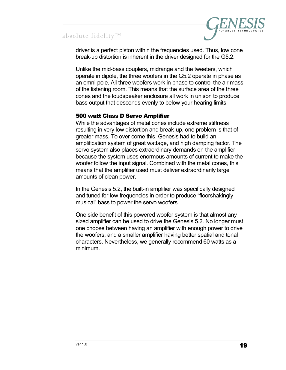 Watt, Lass, Ervo | Mplifier | Genesis I.C.E. Genesis 5.2 User Manual | Page 19 / 20