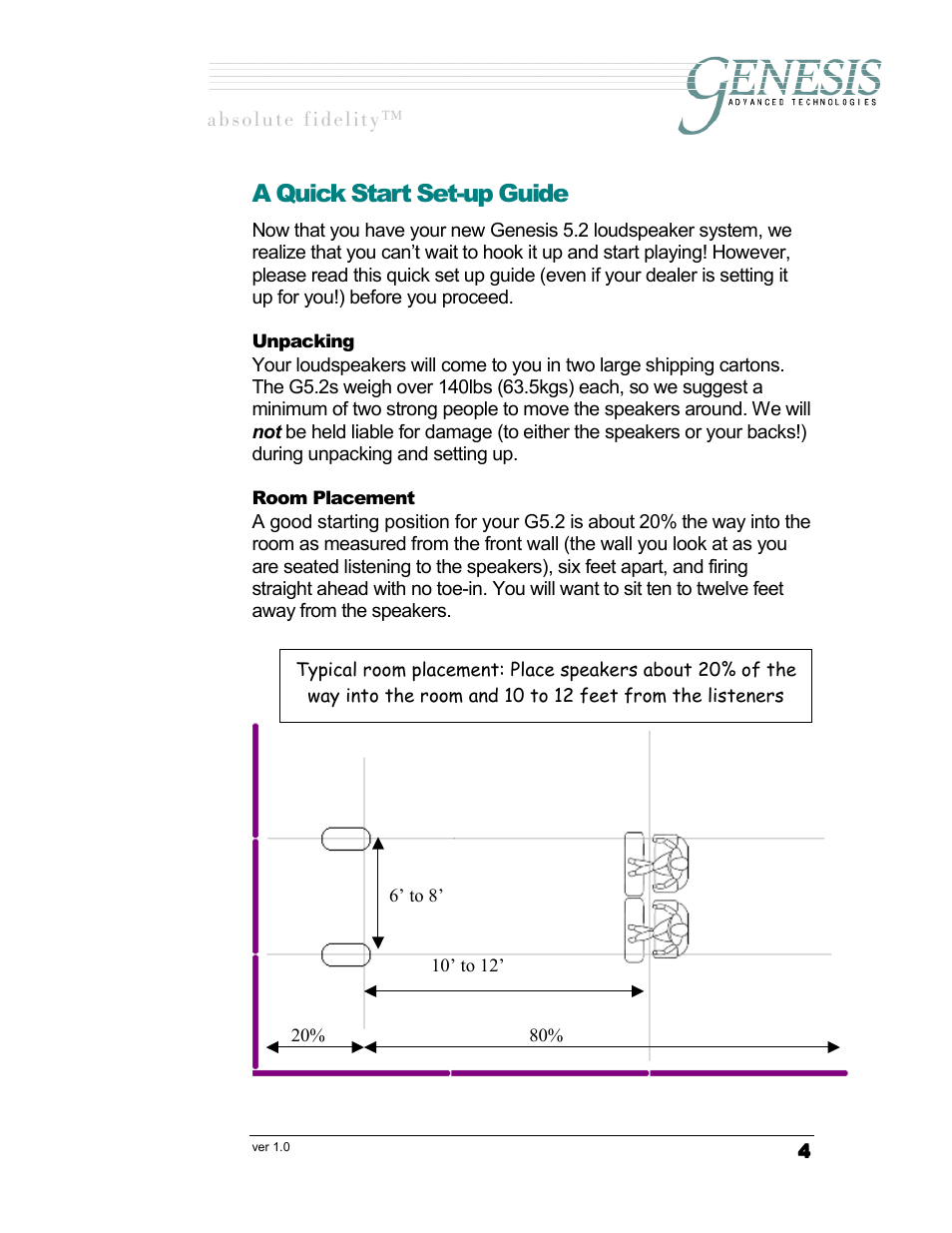A quick start set-up guide, Npacking, Lacement | Genesis I.C.E. Genesis 5.2 User Manual | Page 4 / 20