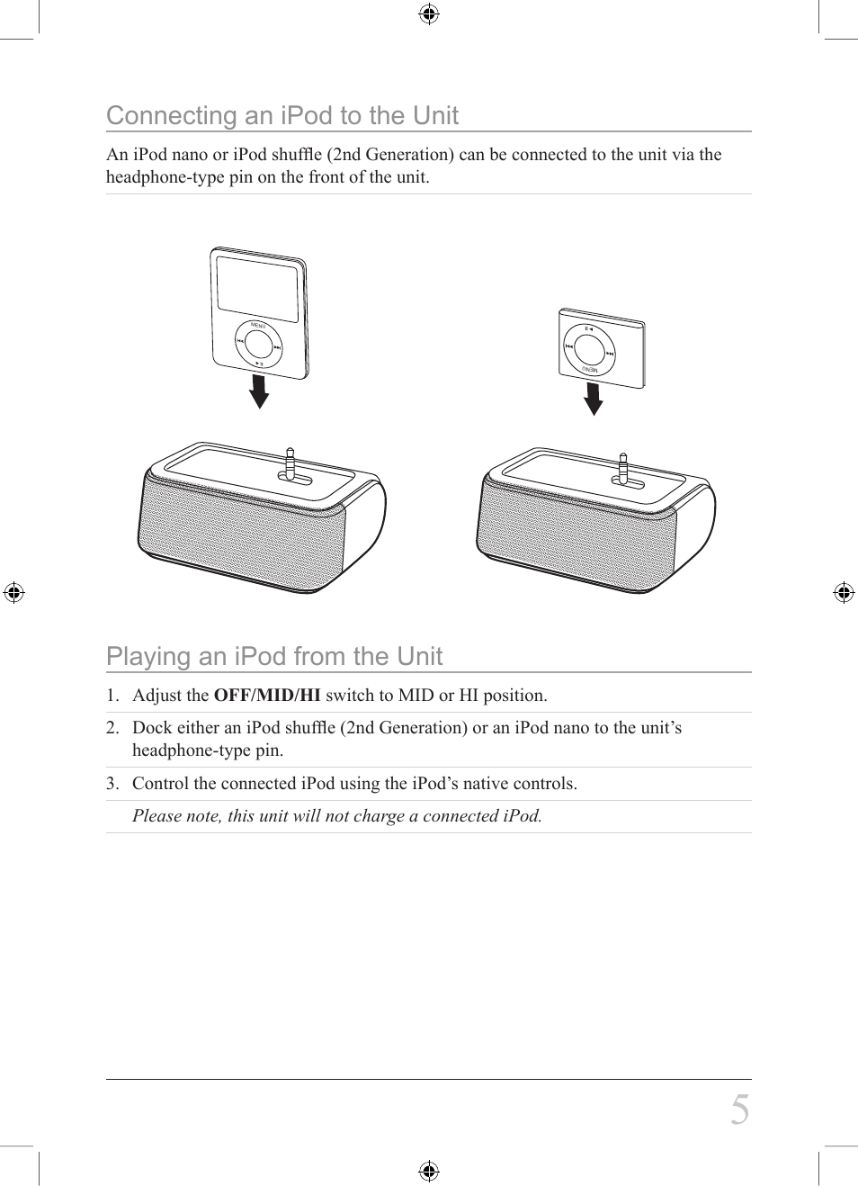 Connecting an ipod to the unit, Playing an ipod from the unit | GPX SA118S User Manual | Page 5 / 8