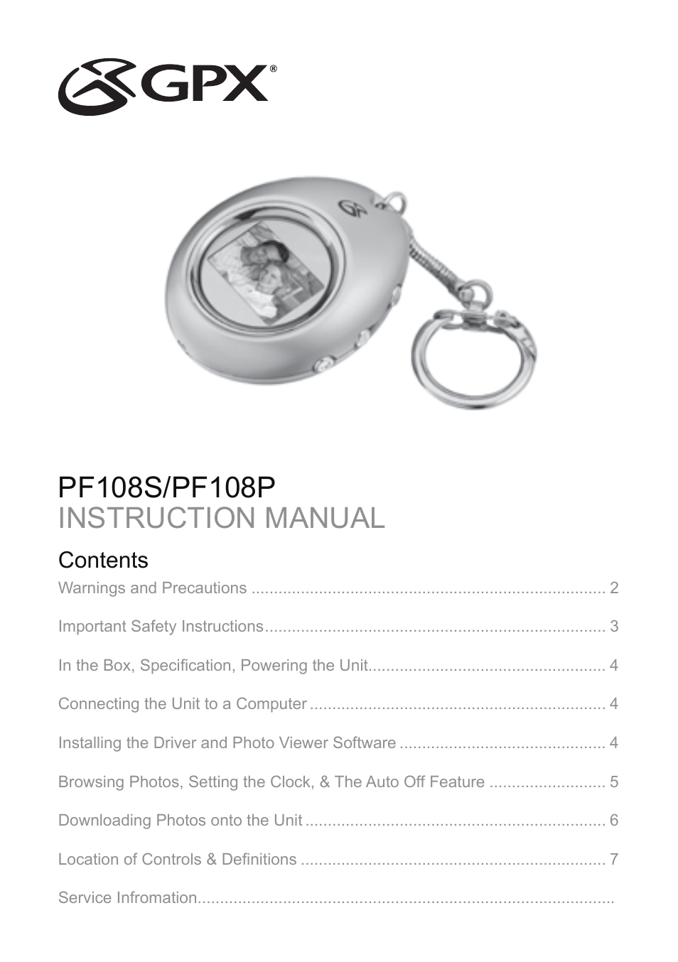 GPX PF108S User Manual | 8 pages