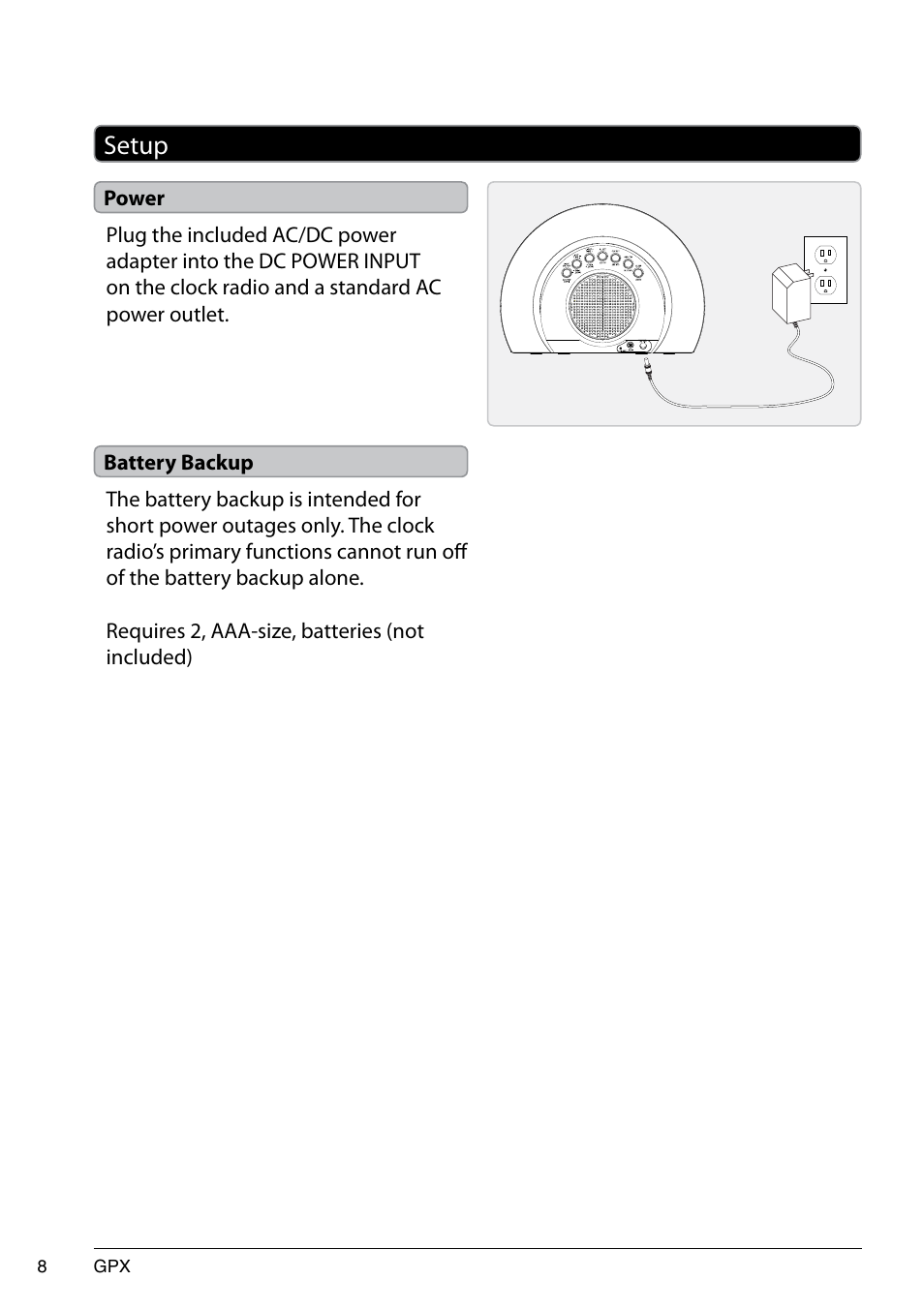 Setup | GPX 1514-0322-10 User Manual | Page 8 / 12