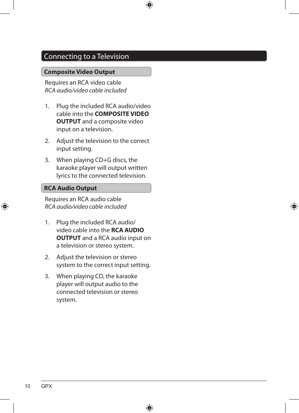 Connecting to a television | GPX J100S User Manual | Page 10 / 12