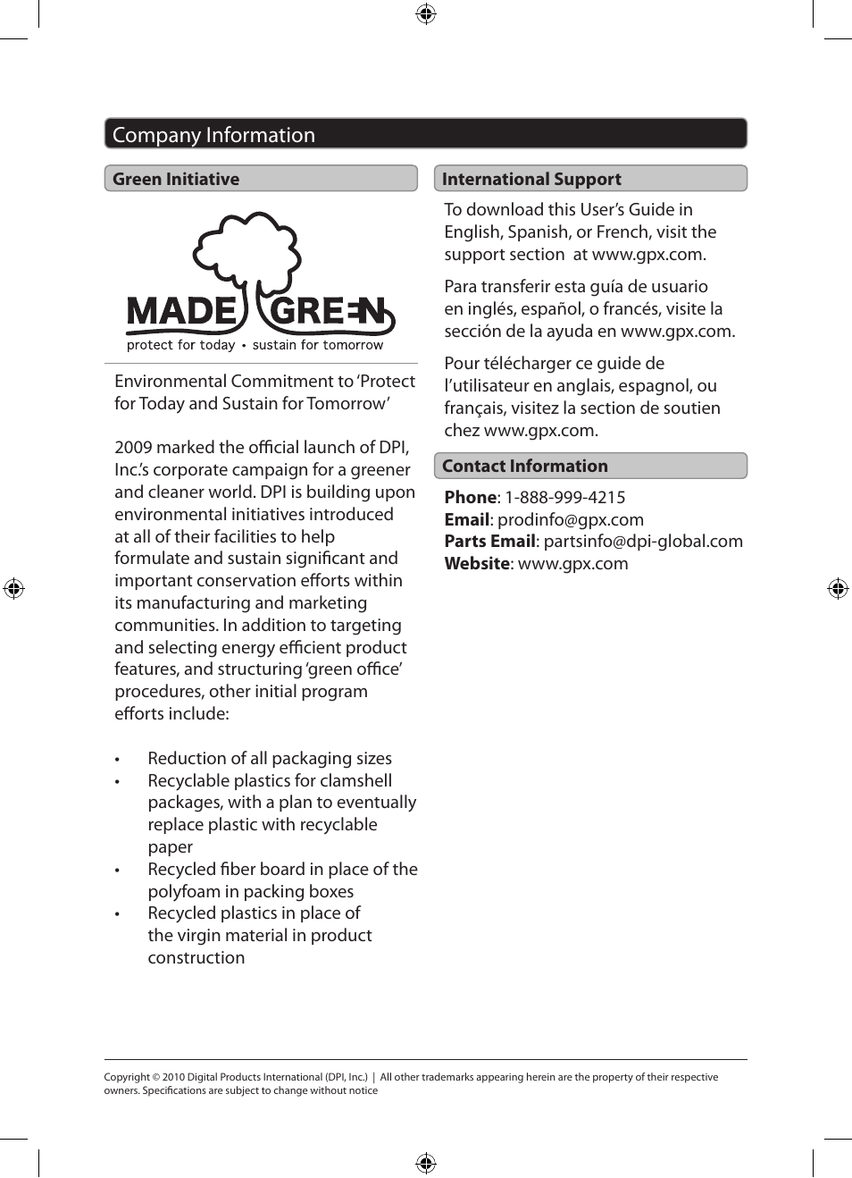 Company information | GPX J100S User Manual | Page 12 / 12