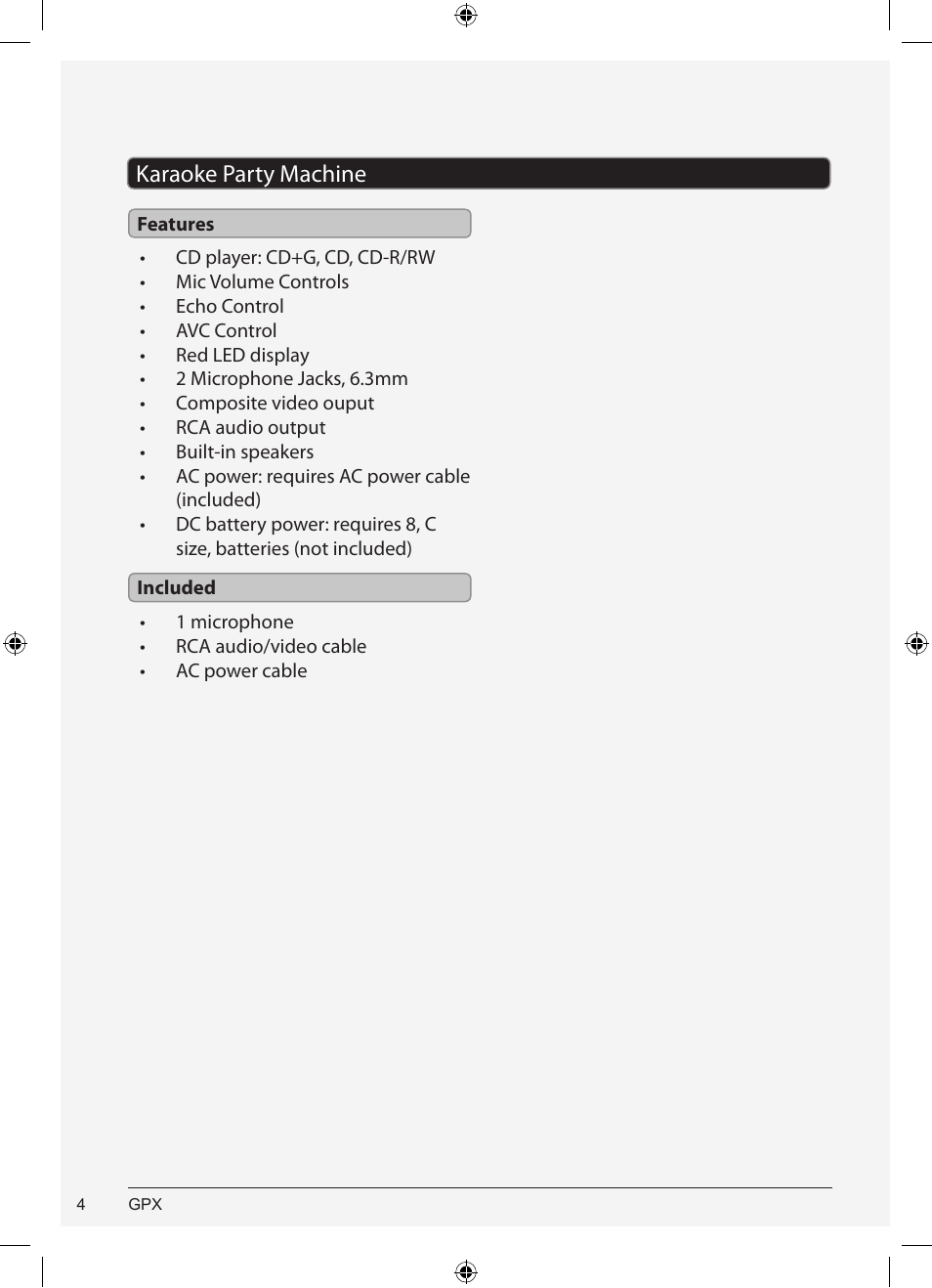 Karaoke party machine | GPX J100S User Manual | Page 4 / 12