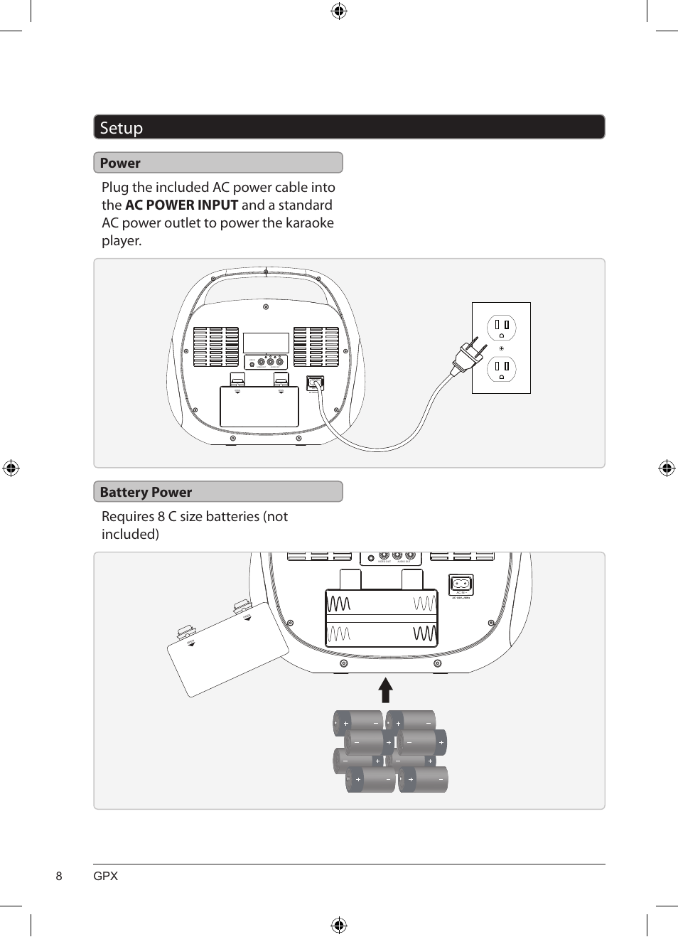 Setup, Gpx 8 | GPX J100S User Manual | Page 8 / 12